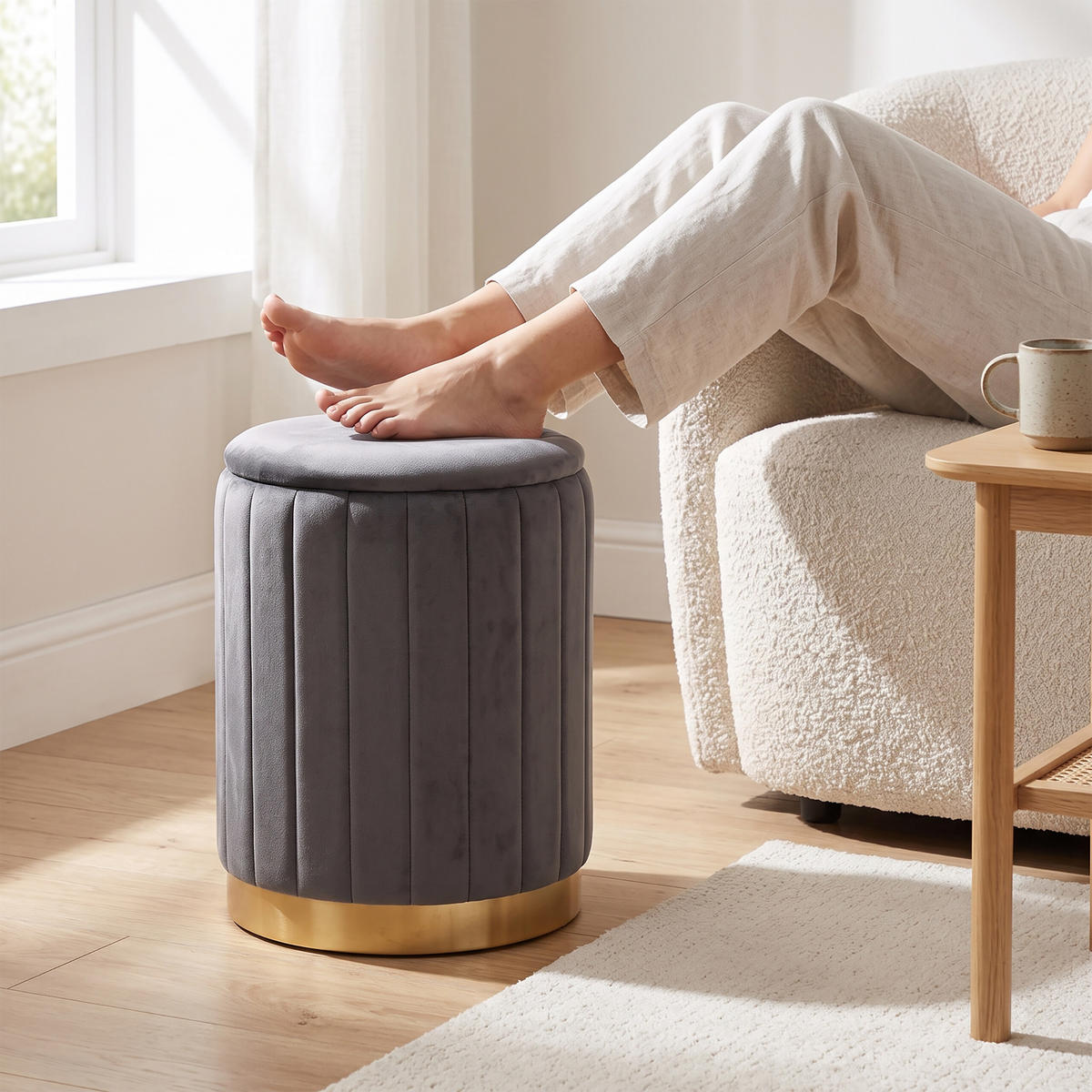 HOCKER Dunkelgrau Samt mit Stauraum 42x32 cm - Anthrazit, Holzwerkstoff/Textil (32/42/32cm) - Relaxdays