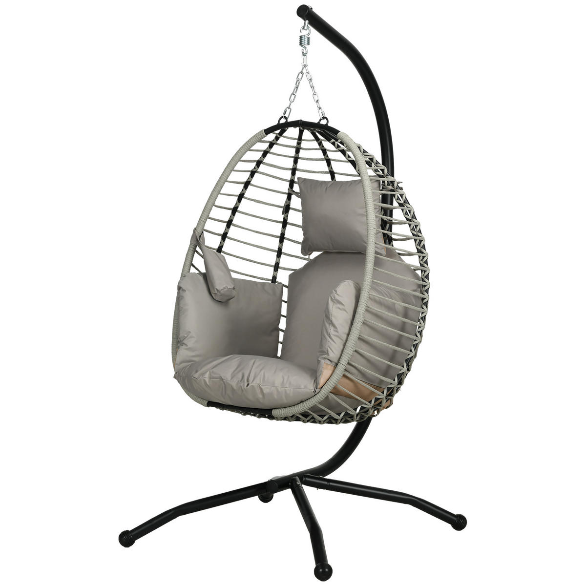 HÄNGESESSEL DE-06959 faltbarer Sitzkorb, Becherhalter, Metallgestell Grau - Grau, Metall (100/188/110cm) - ComfortXL