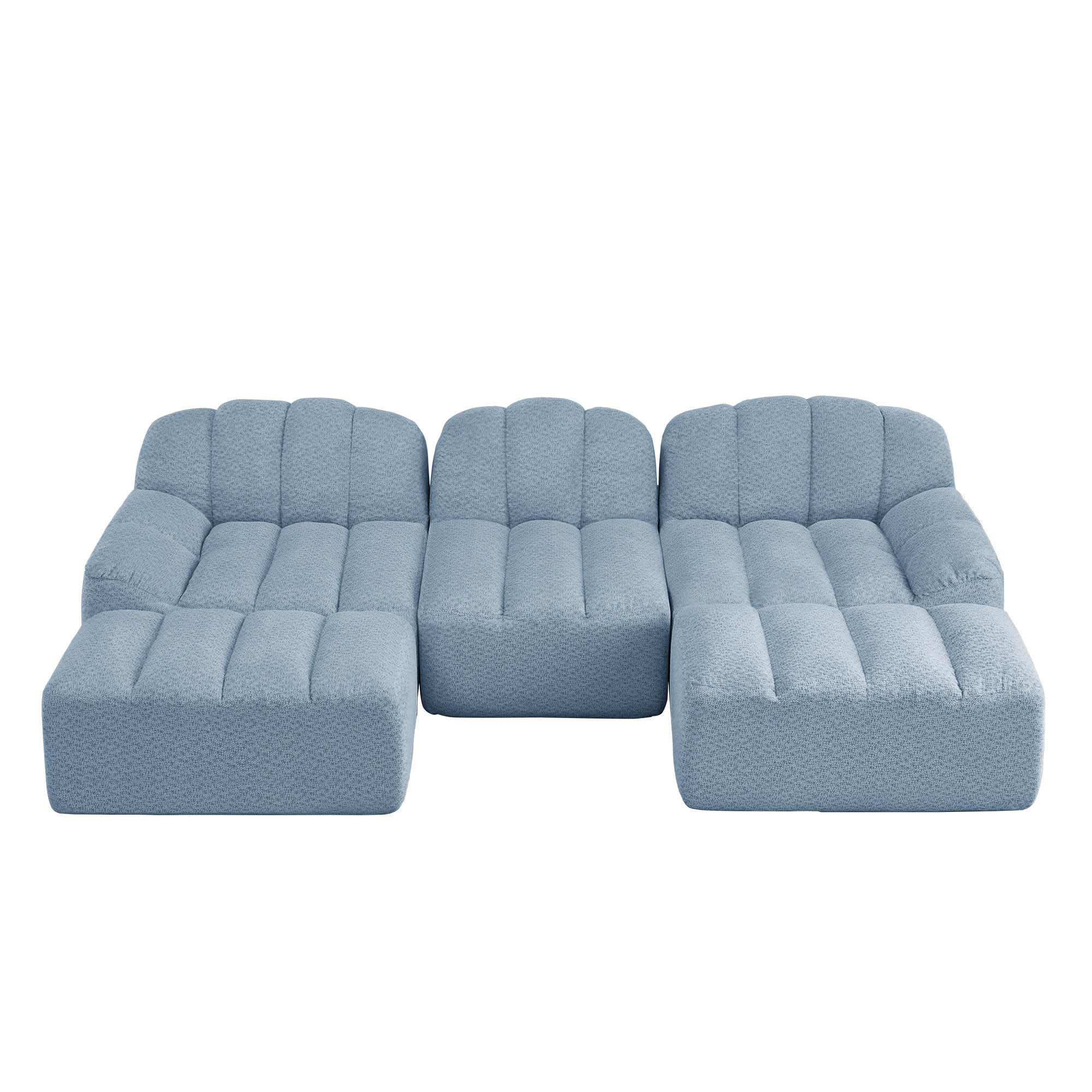 WOHNLANDSCHAFT Blau 3-Sitzer Modulares Cordstoff mit Hocker - Blau, Textil (288/79/165cm) - PANGIVO