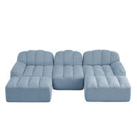 WOHNLANDSCHAFT Blau 3-Sitzer Modulares Cordstoff mit Hocker - Blau, Textil (288/79/165cm) - PANGIVO
