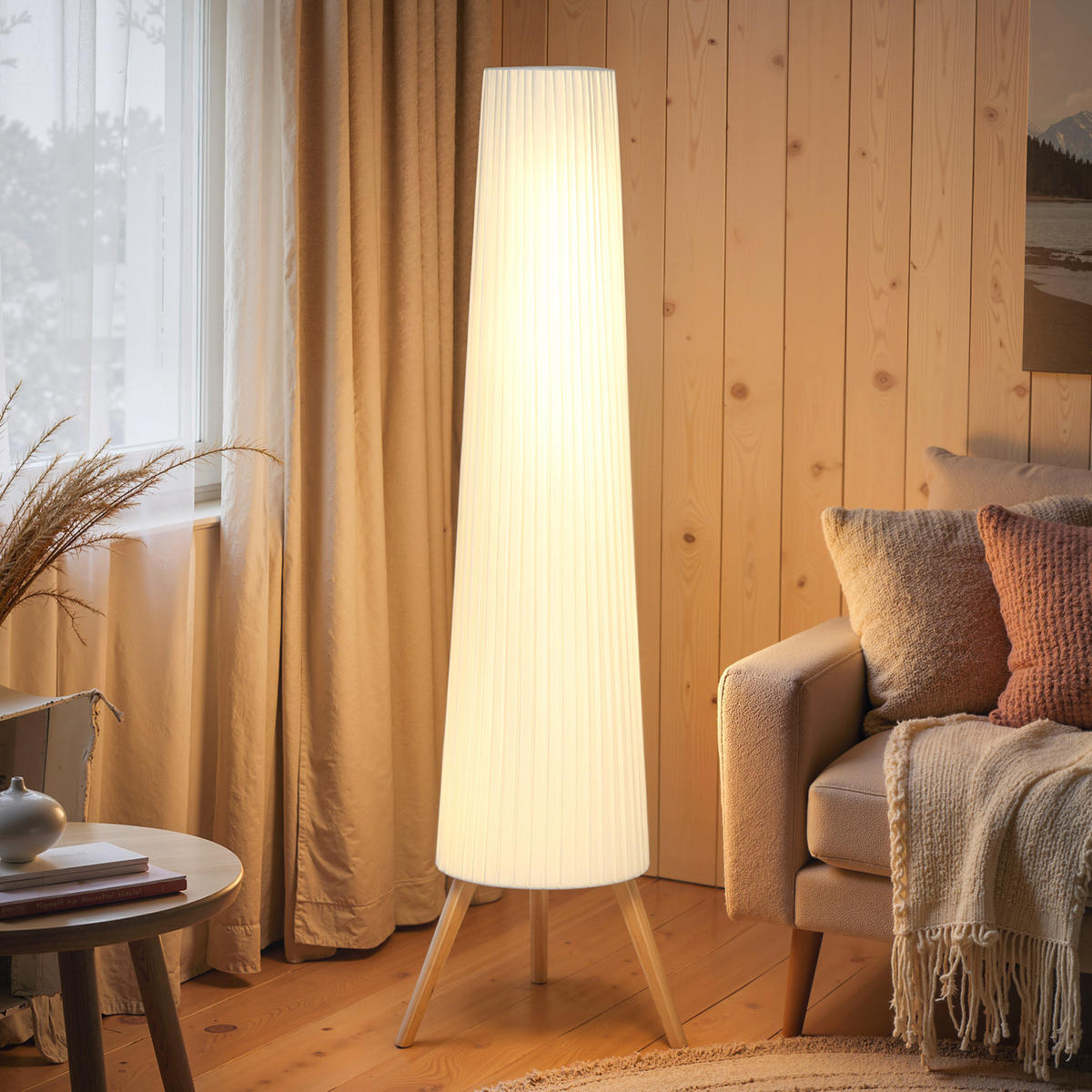 STEHLAMPE Led Dimmbar Fußschalter - Weiß, Holz (46/46/153cm) - HOMCOM