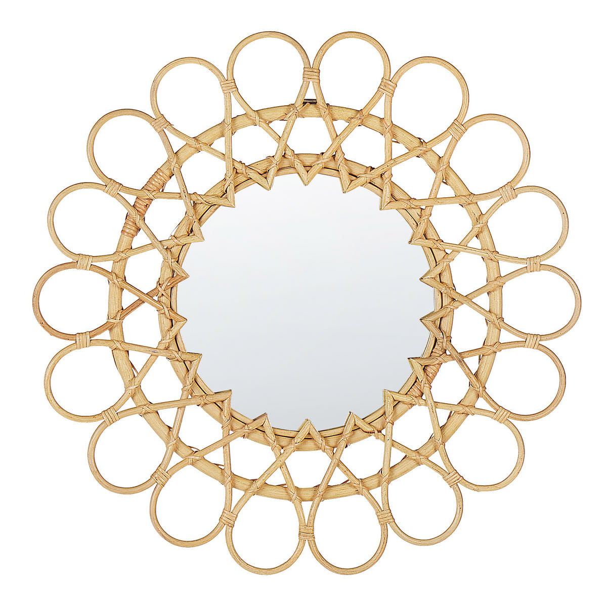 WANDSPIEGEL Rattan natürlich Sonnenform 60 cm Babai - Beige/Naturfarben, Naturmaterialen (60/60/3cm) - Beliani