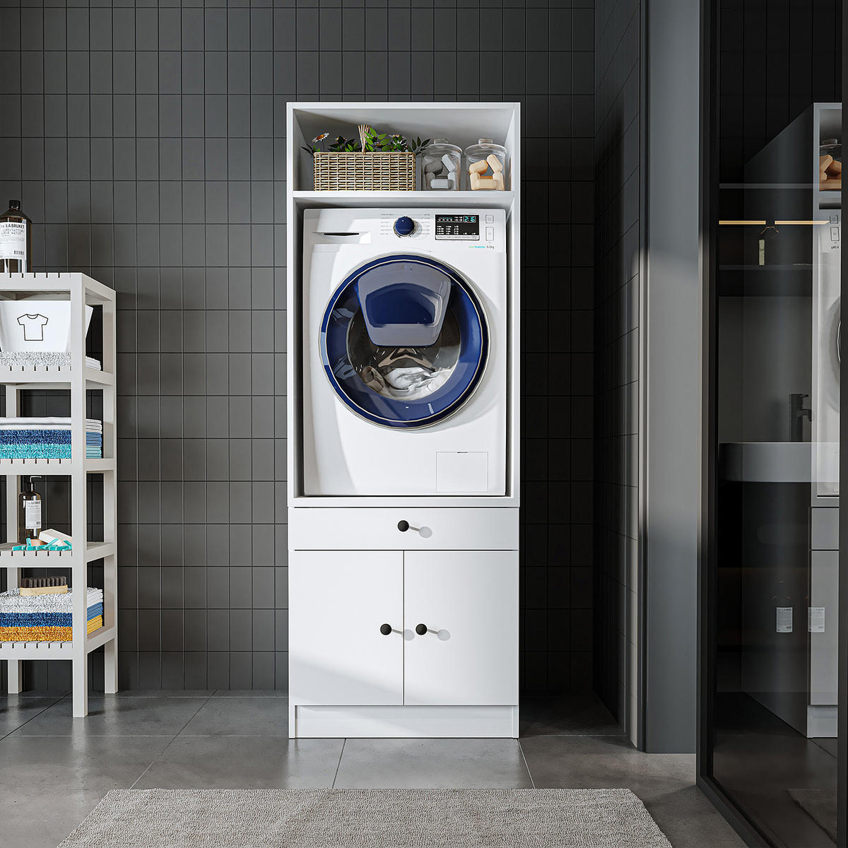 WASCHMASCHINENSCHRANK Serie 1 67cm Breit, 184cm Hoch - Weiß, Holzwerkstoff (67/184/67cm)