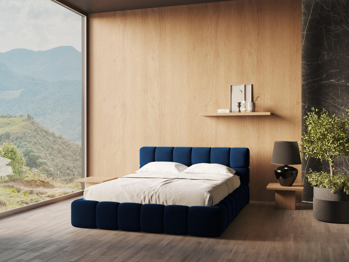 POLSTERBETT mit Bettkasten und Lattenrost 180x228 Blau - Blau/Schwarz, Kunststoff/Textil (160/200cm) - Makamii