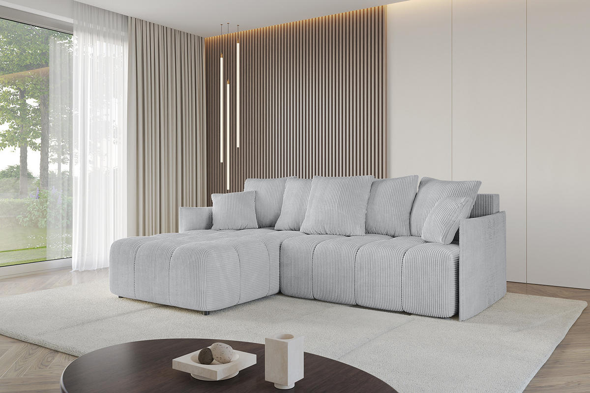 ECKSOFA Ottomane links LONLI-L 251x189x68 Grau Cord - Grau, Holzwerkstoff/Kunststoff (251/189cm) - ALTDECOR