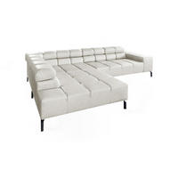 ECKSOFA NELSON Hellgrau Leder - Hellgrau/Schwarz, Leder/Metall (321/216cm) - KAWOLA
