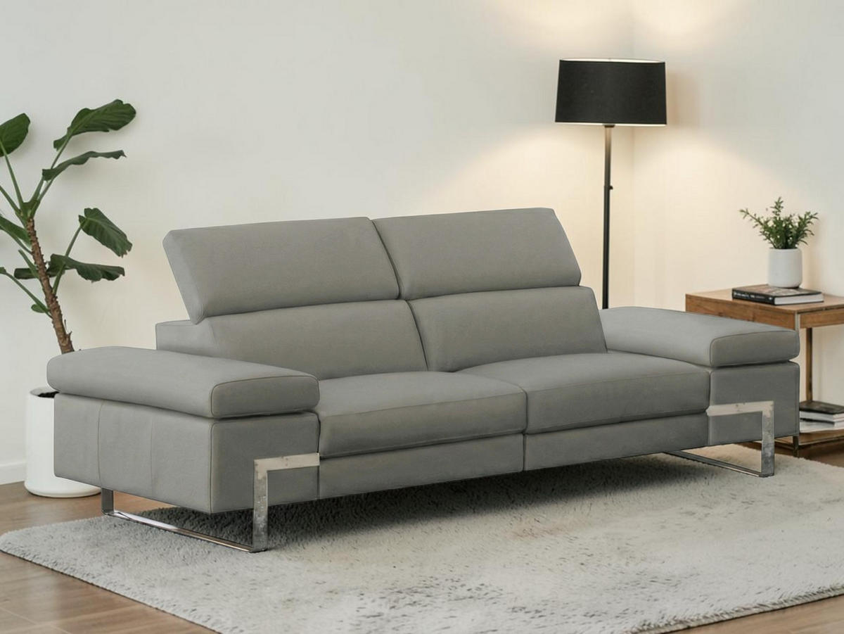 2-SITZER Sofa Opera Echtleder Perlgrau - Hellgrau, Leder/Metall (195/75/109cm)