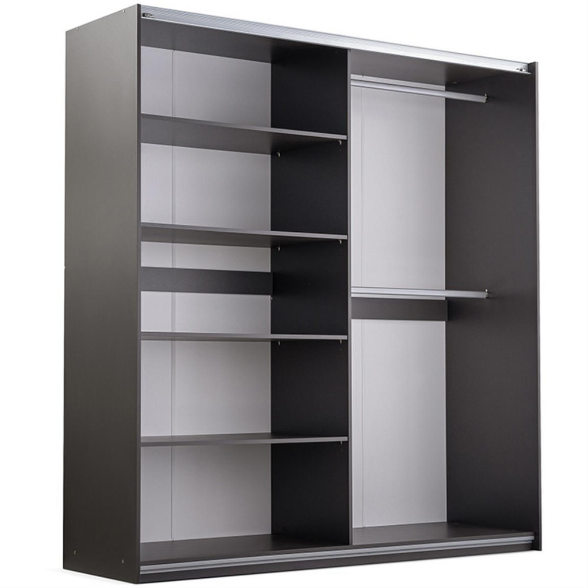 SCHWEBETÜRENSCHRANK Evia mit 2 Türen und Spiegel, 203 cm - Eiche Wotan/Schwarz, Holzwerkstoff (203/215/65cm) - Beautysofa