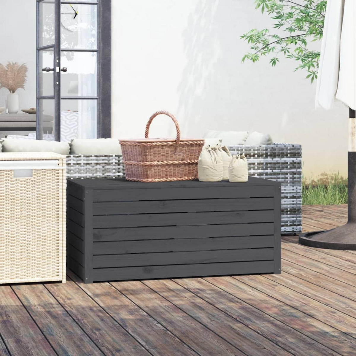 GARTENBOX Grau 101x50,5x46,5 cm Massivholz Kiefer - Grau, Holz (101/46.5/50.5cm) - furnicato