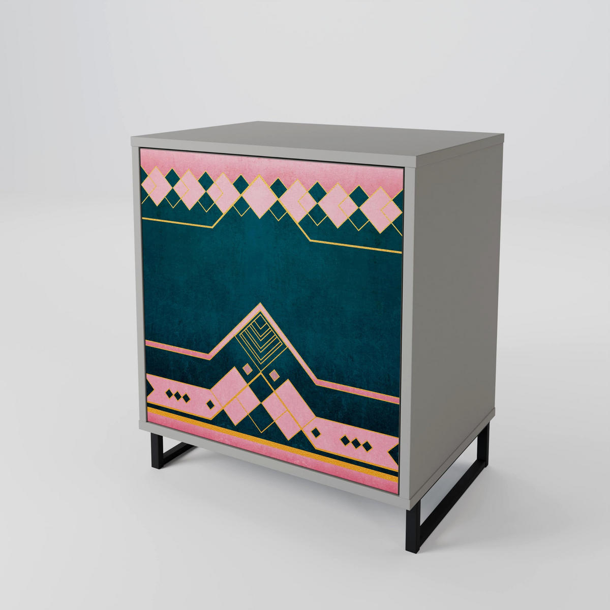 SIDEBOARD ROYAL COMPOSITION, Grau, 57,5x42x72,5 cm, Schwarze Metallfüße - Multicolor/Schwarz, Holzwerkstoff/Metall (57.5/72.5/42cm) - SpaceRebels