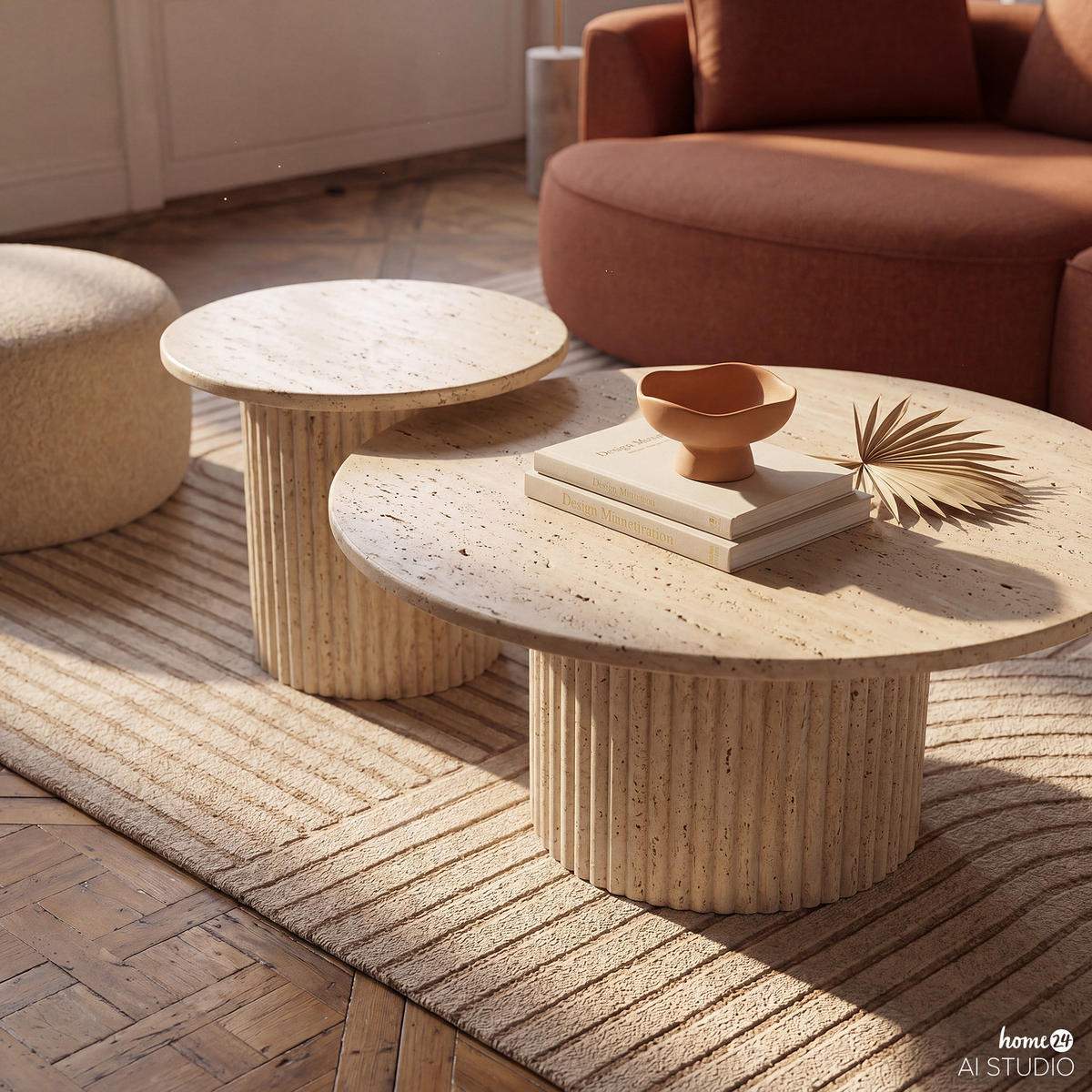 COUCHTISCH - 2er-Set - Travertin Stein Dekor - Beige, Holzwerkstoff (80/80/40cm) - home24