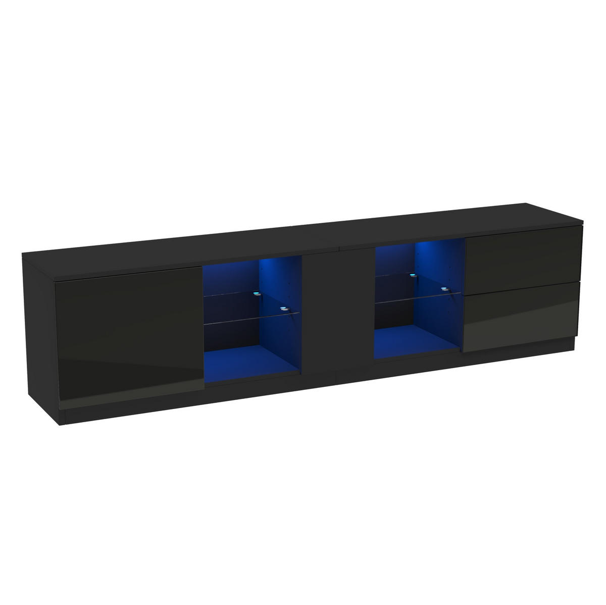 LOWBOARD 160/40/52 cm in Schwarz mit LED-Beleuchtung und Hochglanzfront - Schwarz, Holzwerkstoff (160/52/40cm) - Flora Grace