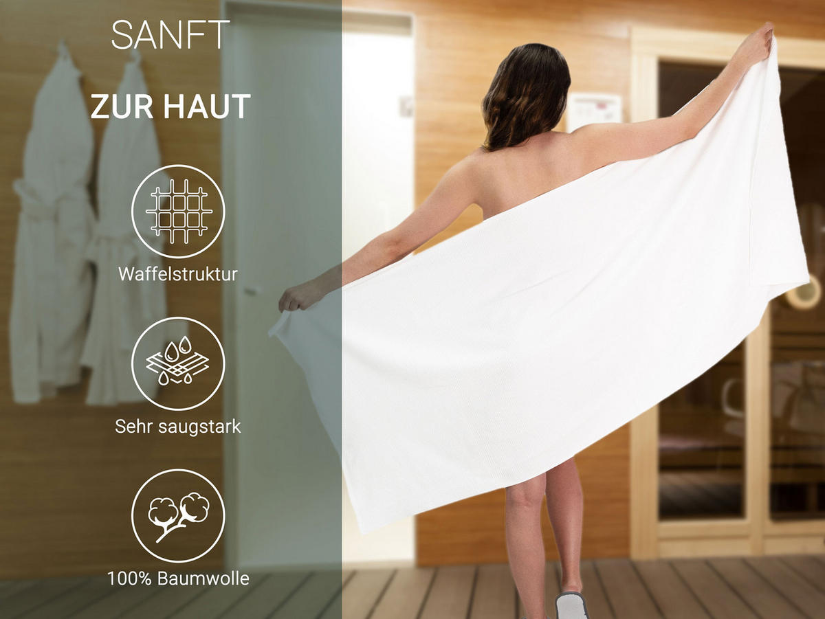 SAUNATUCH, 2er-Set, 70x180 cm, 100% Baumwolle, Weiß - Weiß, Textil (70/180cm) - Zollner