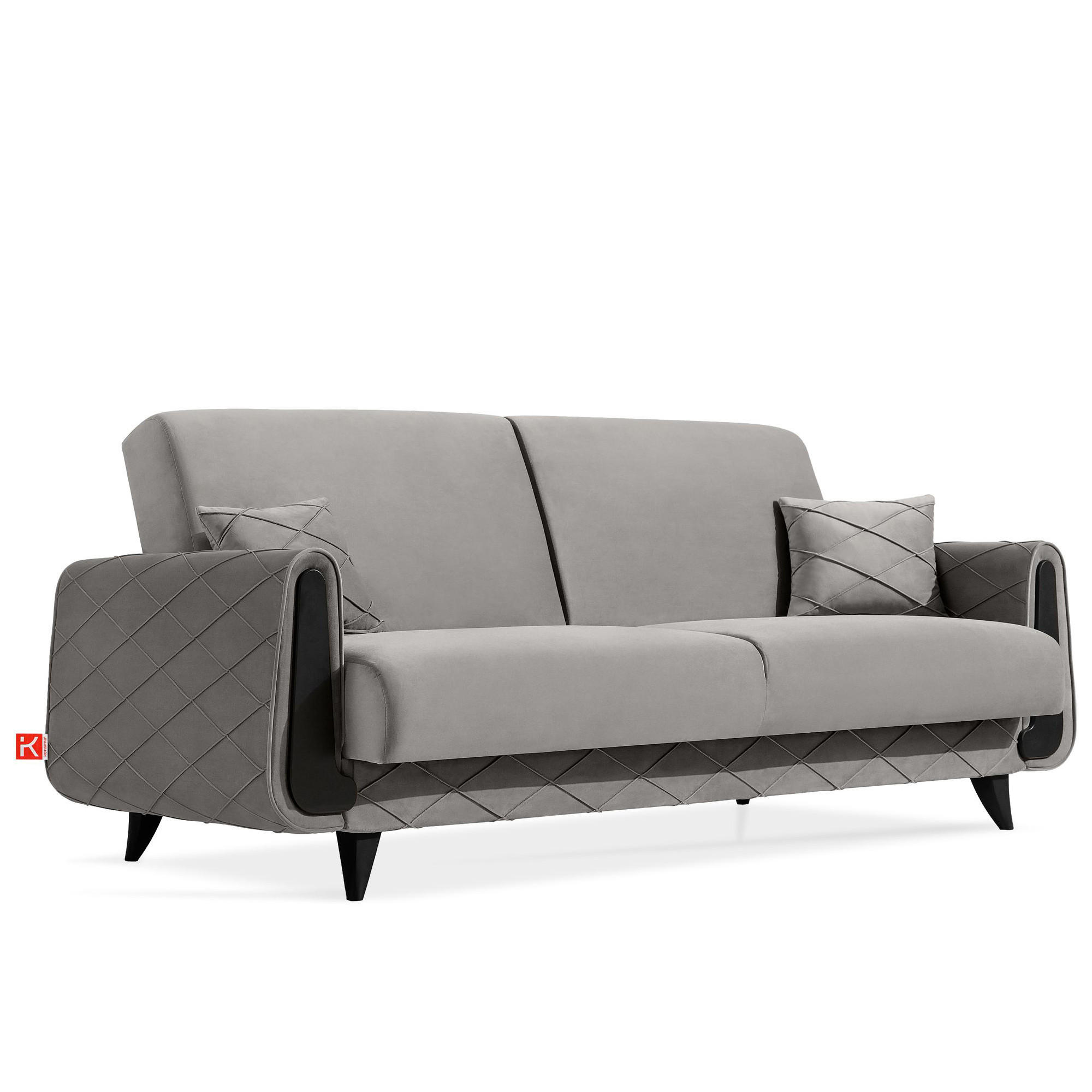 3-SITZER-SOFA GUSTAVO III Sofa 3 Velours, Hellgrau - Hellgrau, Holz/Holzwerkstoff (230/98/98cm) - KONSIMO®