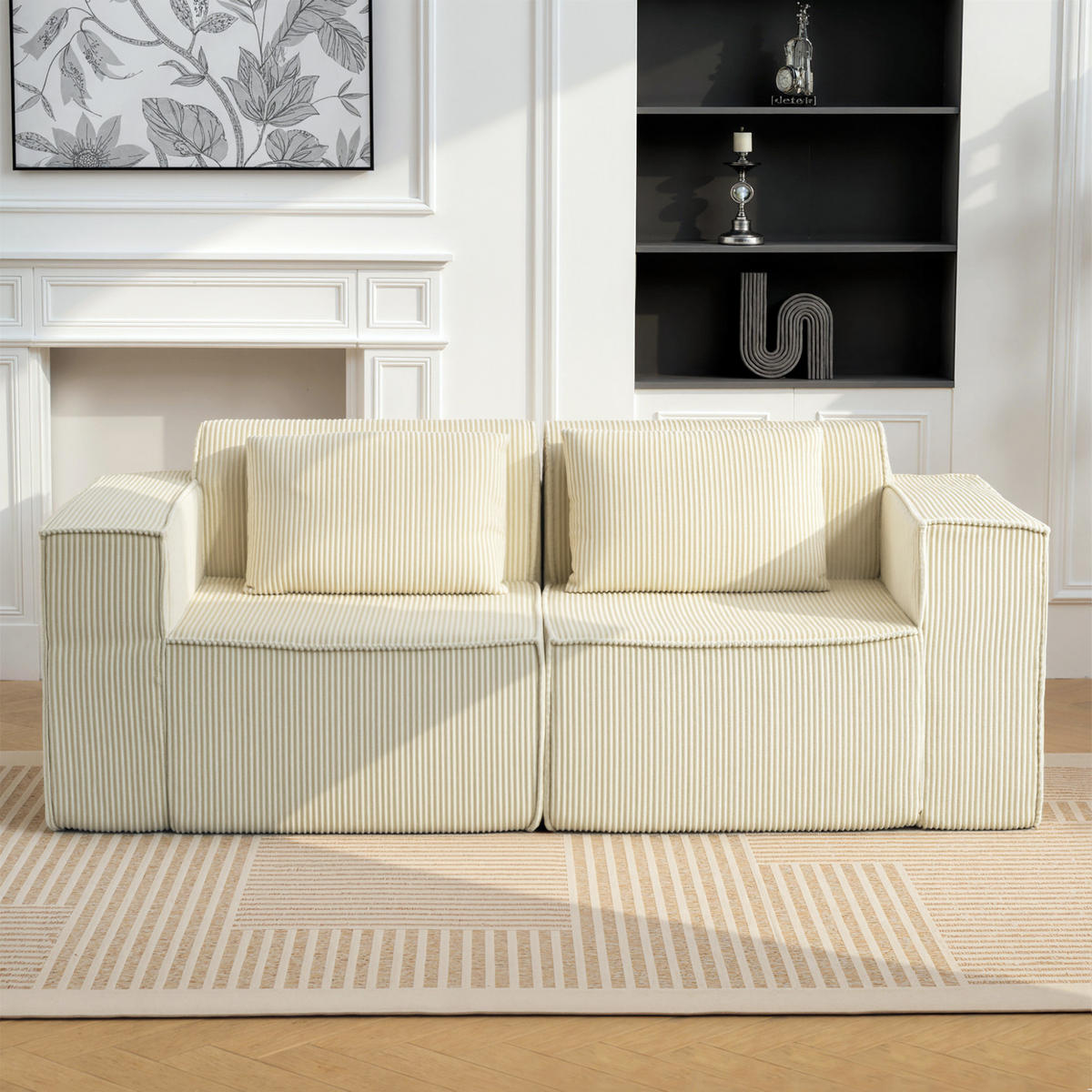 3-SITZER SOFA 202 cm Cloud-Couch ohne Gestell mit 2 Lendenkissen Beige - Beige, Textil (90/76/202cm) - HOMCOM