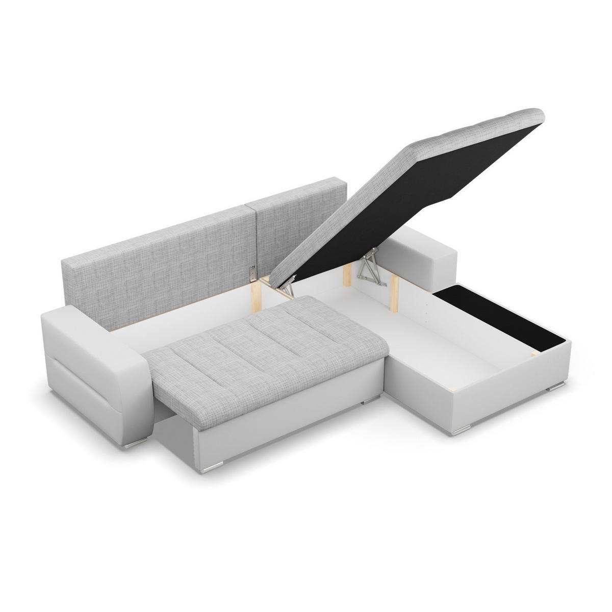ECKSOFA MIT SCHLAFFUNKTION AURORA RECHTS, Grau + Grau - Hellgrau/Grau, Textil (243/200cm)