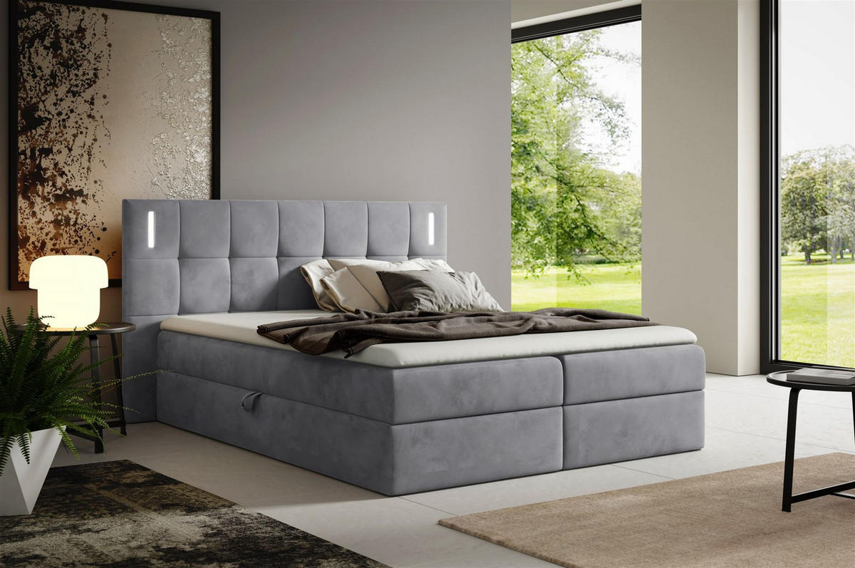 BOXBETT Martim Premium - Grau, Holzwerkstoff/Textil (160/200cm) - Fun Möbel