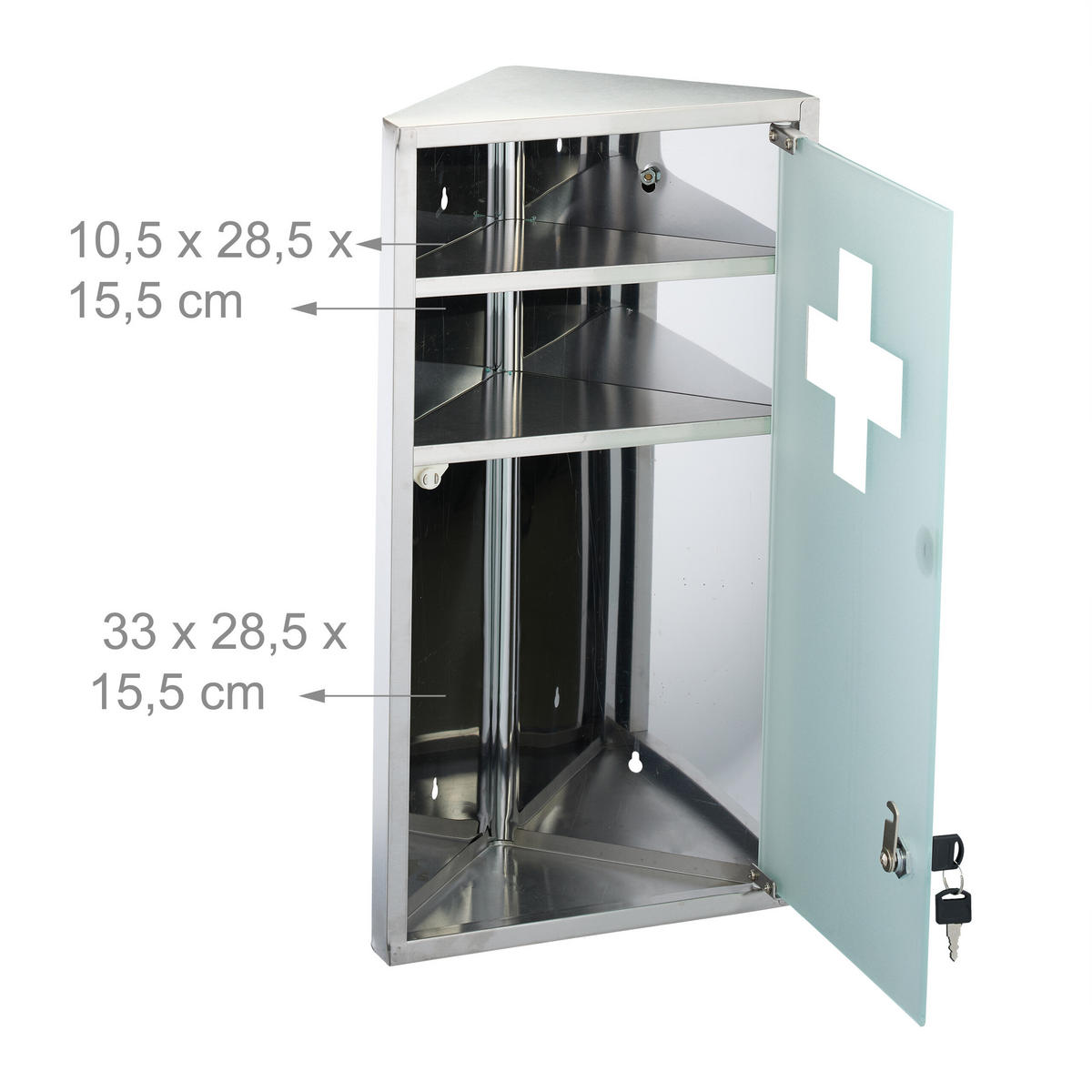 MEDIZINSCHRANK - Silberfarben, Glas/Metall (30/56/18cm) - Relaxdays