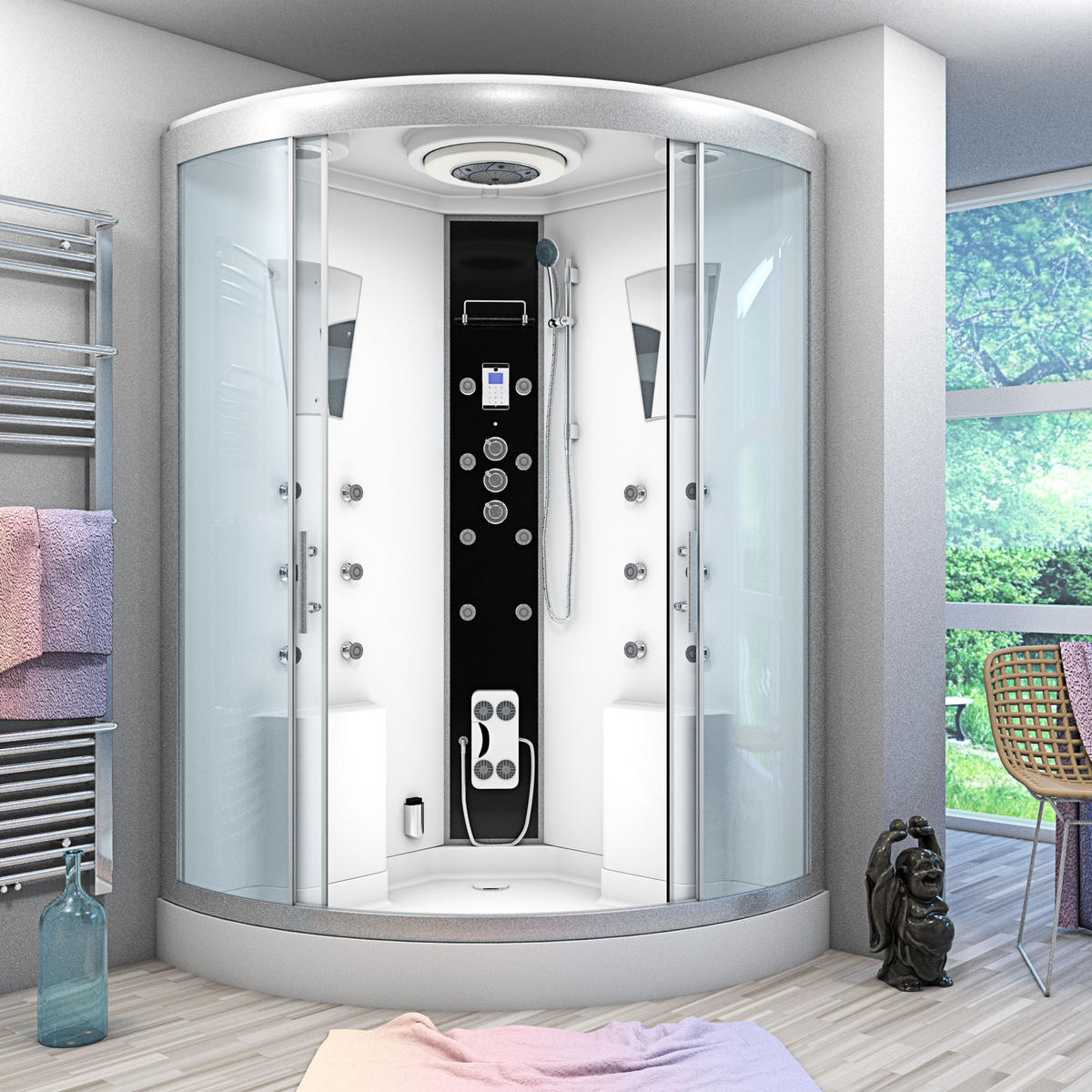 DAMPFDUSCHE Duschkabine D26-TH-EA 130x130 cm - Weiß, Glas/Kunststoff (130/130/220cm) - AcquaVapore by Sandra Jentho