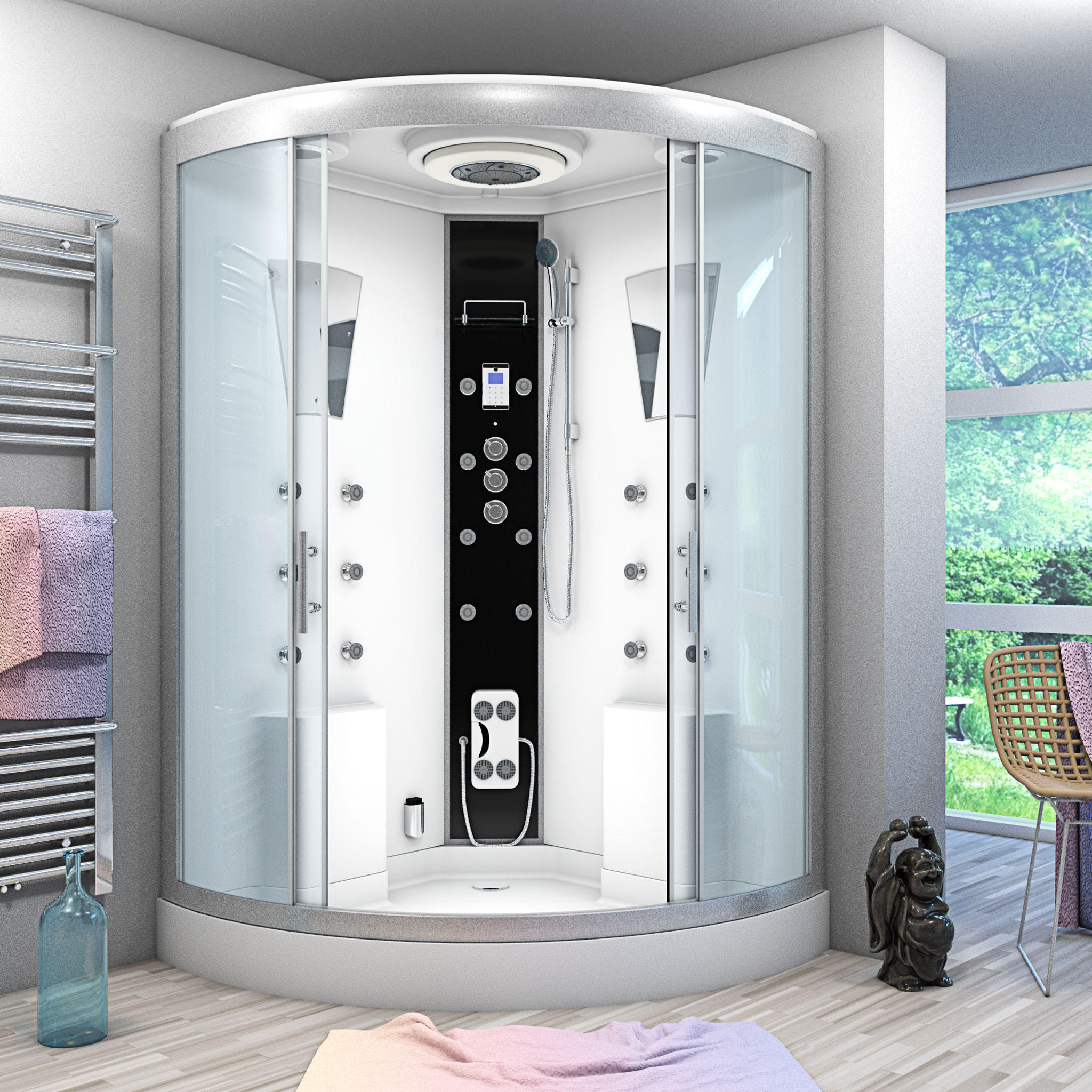 Thumbnail - AcquaVapore by Sandra Jentho Dampfdusche, Weiß, Glas, Kunststoff, Metall, 130x220x130 cm, CE, Badezimmer, Baden & Dusche...