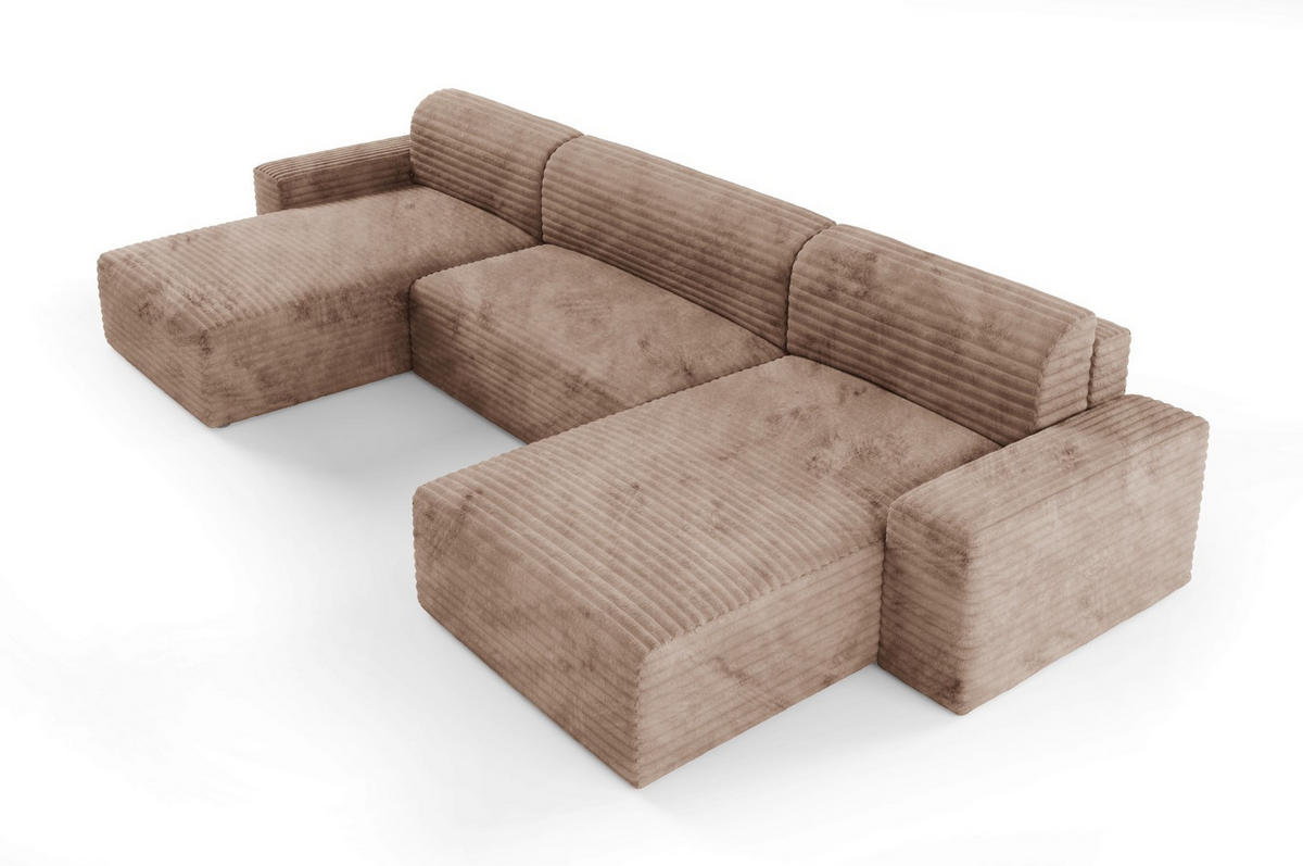 WOHNLANDSCHAFT mit Schlaffunktion Beige - Beige/Schwarz, Holz/Holzwerkstoff (300/70/185cm) - Furnisell
