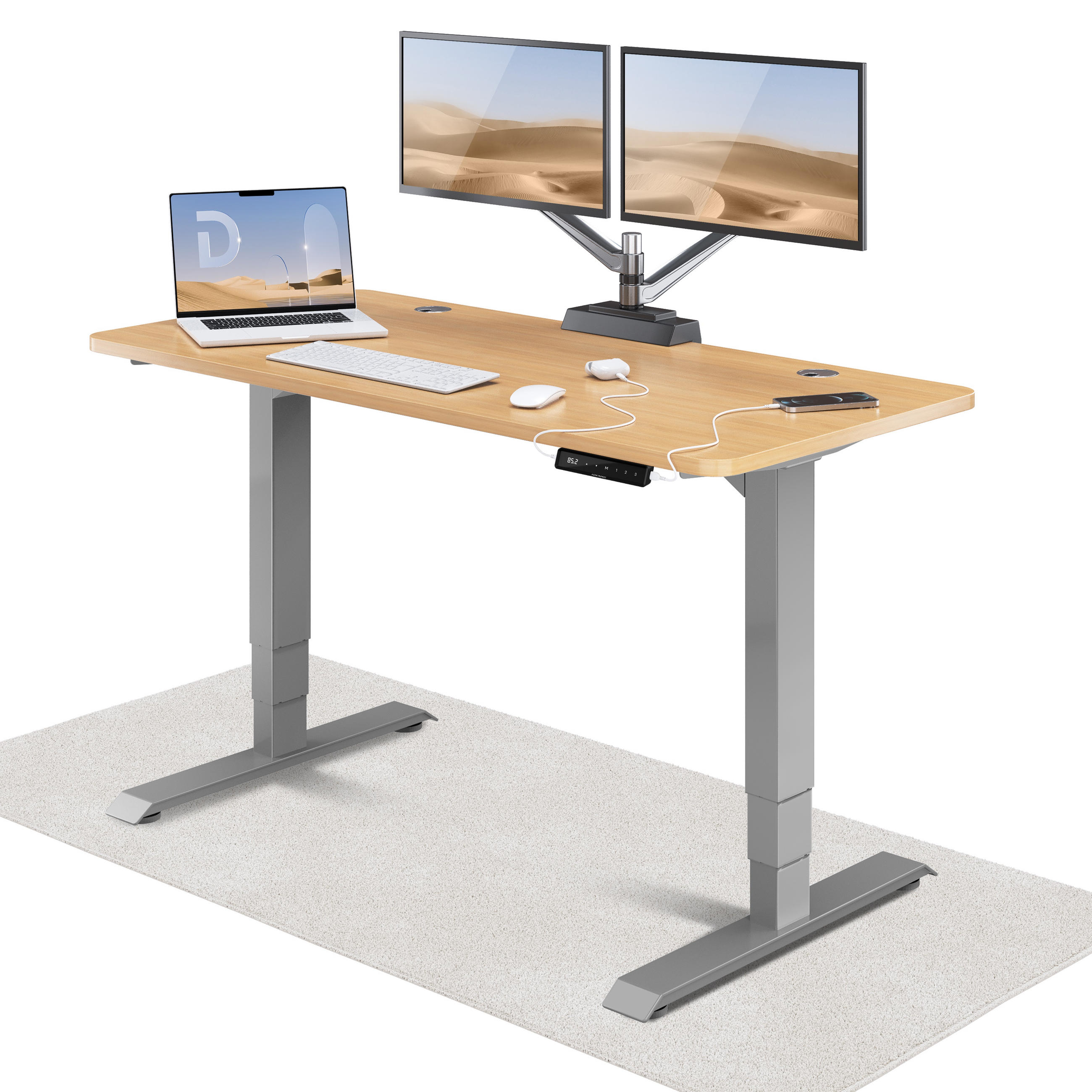 SCHREIBTISCH Elektrisch Höhenverstellbarer HomePro 140x70cm Grau/Eiche mit Memory-Funktion, Anti-Kollisions Technologie - Eichefarben/Grau, Holzwerkstoff (70/140/62cm) - Desktronic