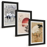 BILDER SET 3er Set - 20x30 cm Schwarzer Rahmen - Japanische Kraniche Landschaft - Schwarz, Kunststoff (20/30cm) - TULUP