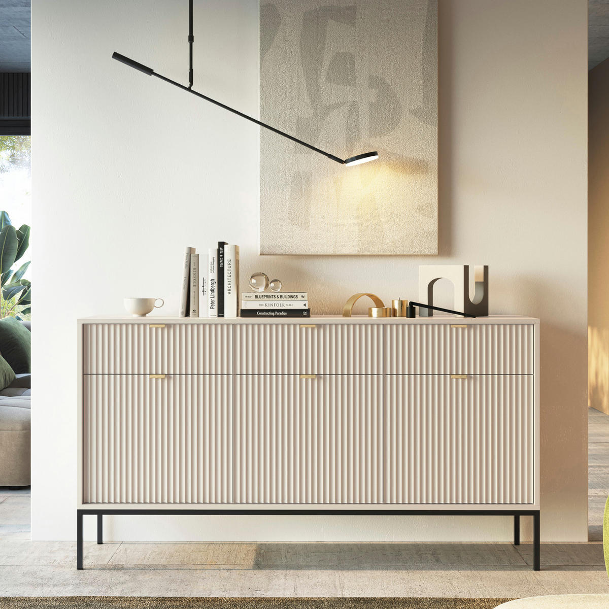 SIDEBOARD NANAIMO KOM3-3D3S Profilierte Fronten, Kaschmir - Kaschmir, Holzwerkstoff/Kunststoff (154/83/39cm) - Komodee