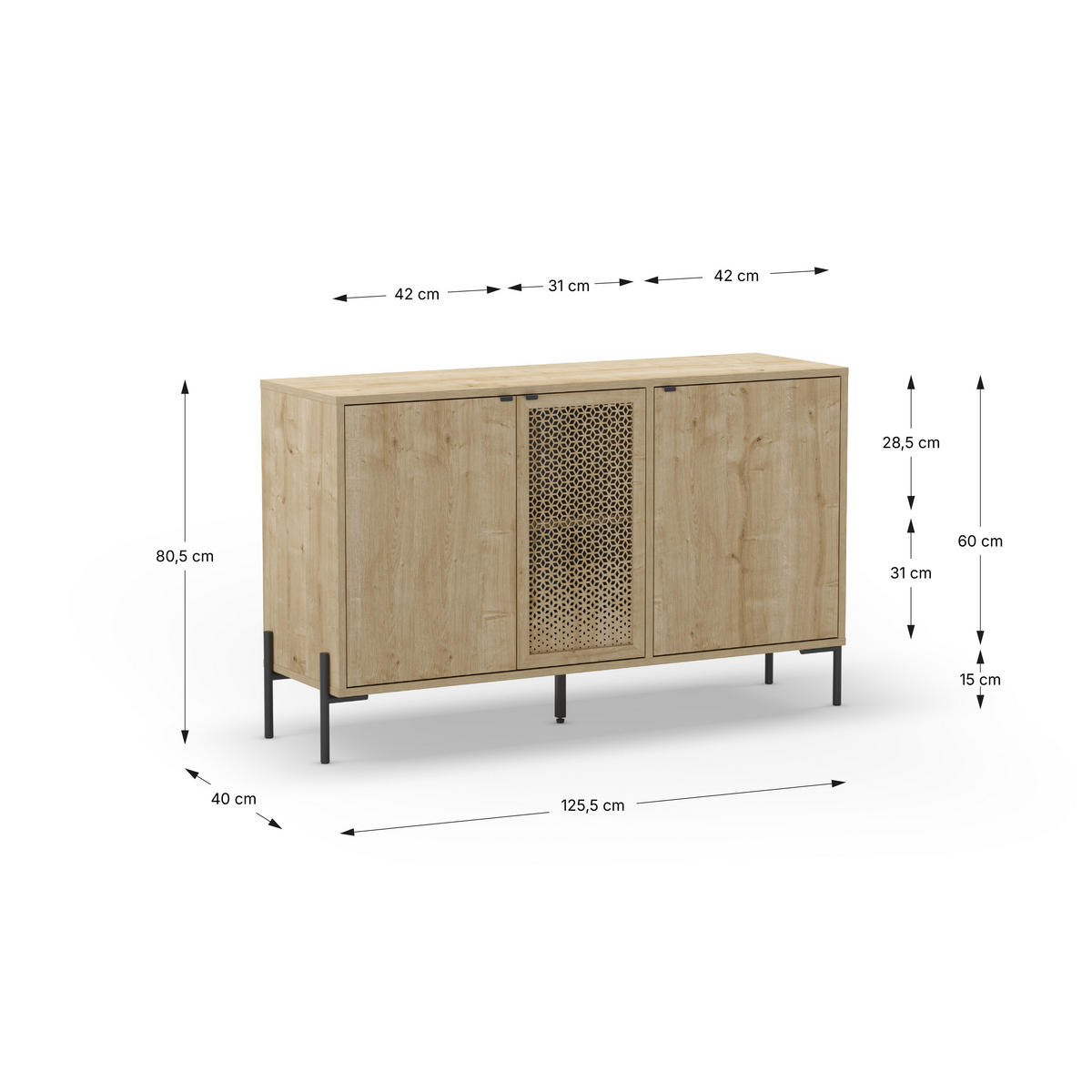 3DVEŘOVÝ bufet s kovovými nohami, šířka 120 cm - Inca - hnědá, dřevo (40/80.5/125.6cm) - Calicosy