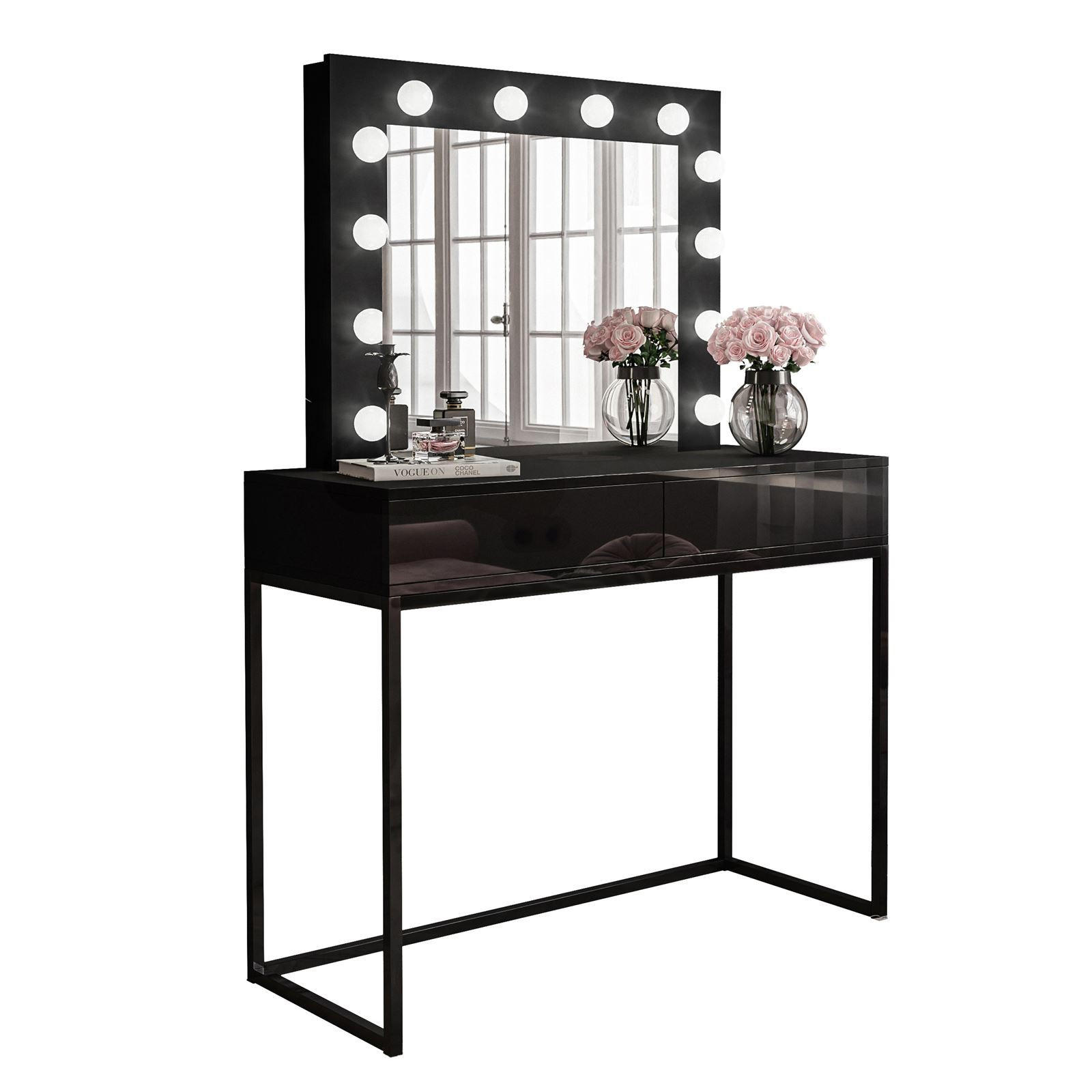 Lookway Schminktisch Schwarz Hochglanz, Schwarz 100x146x42 cm