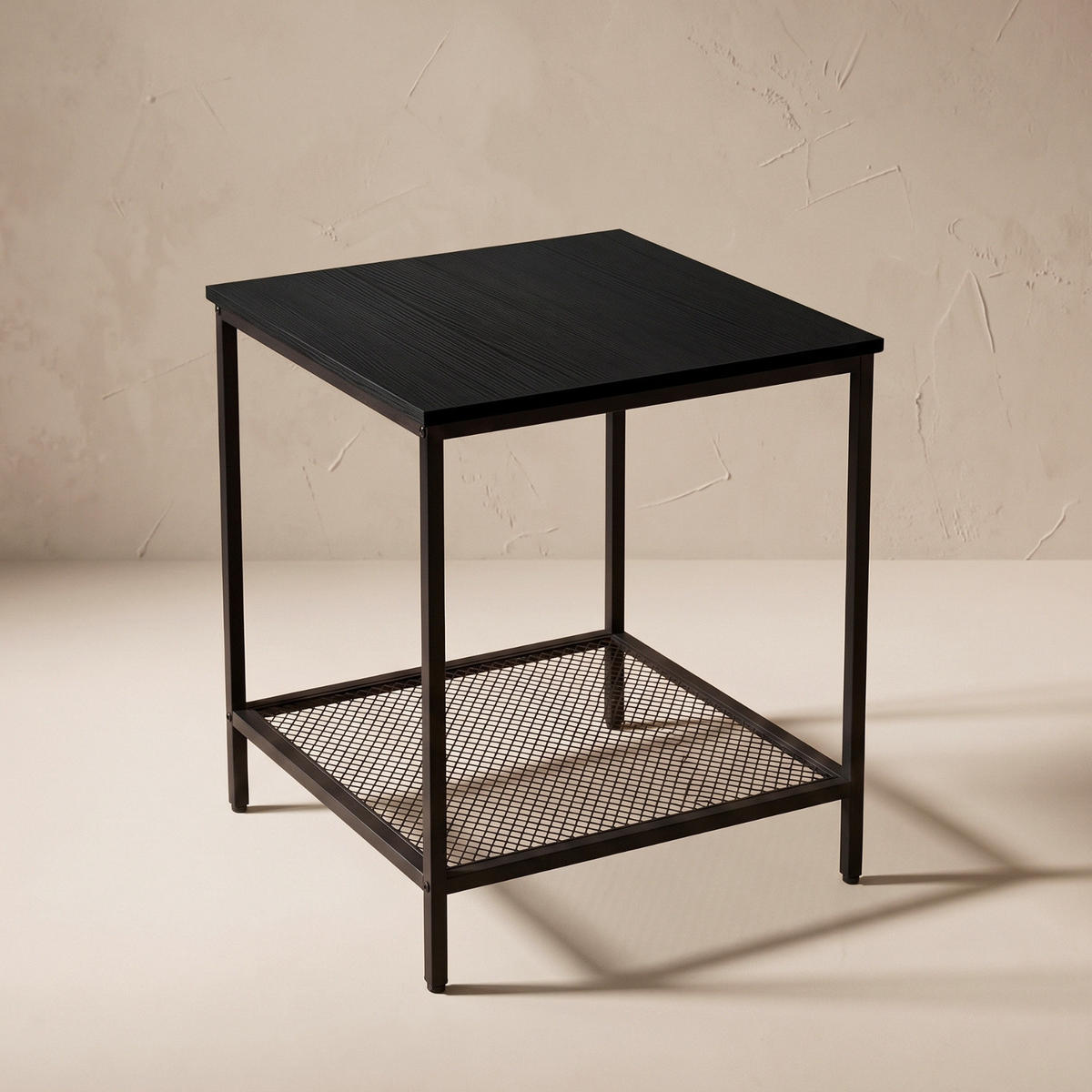 BEISTELLTISCH mit Gitterablage quadratisch Schwarz 45/45/55 cm - Schwarz, Metall (45/45/55cm) - SCENA LIVING