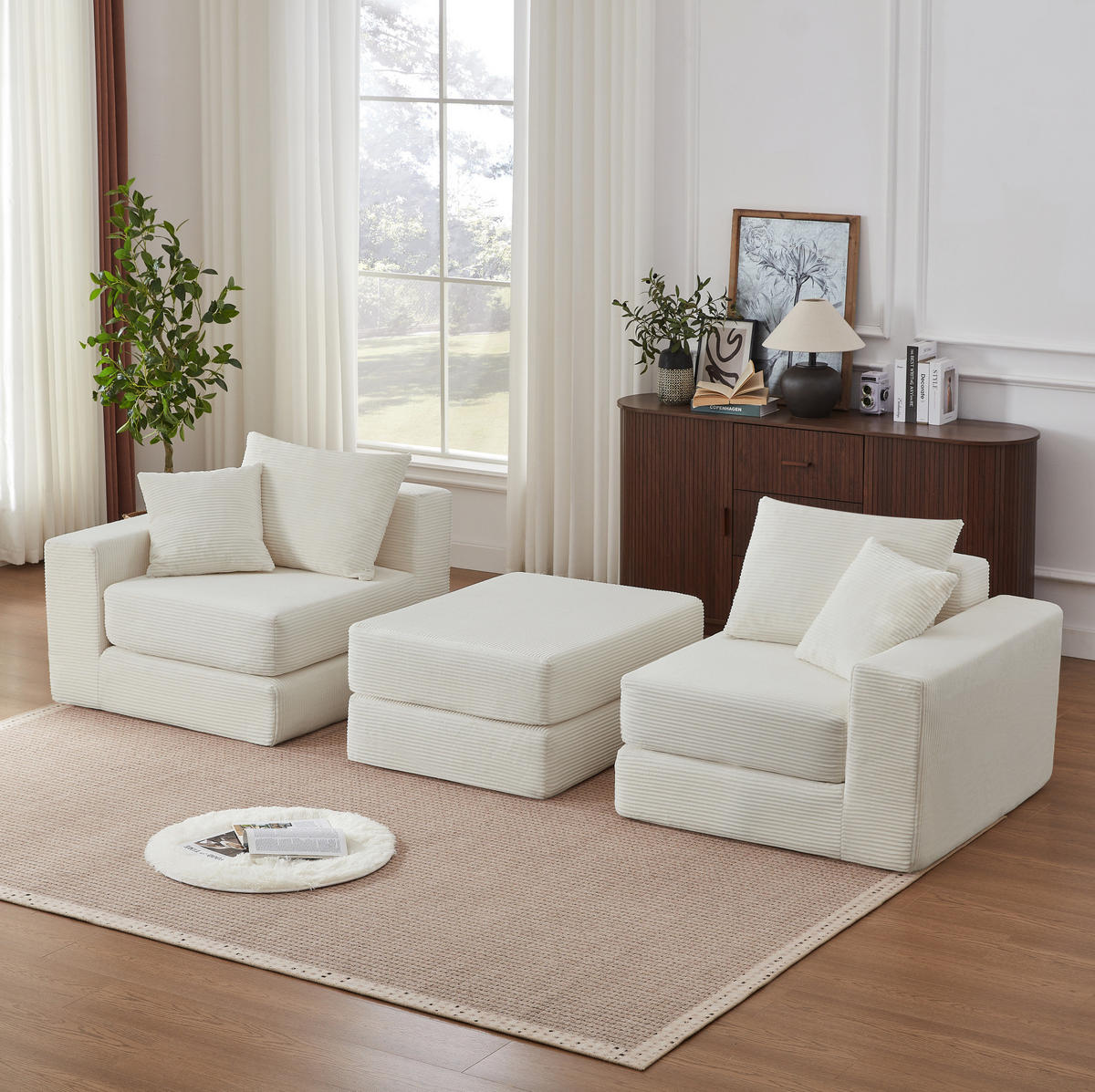 SOFA modular Weiß Cord - Weiß, Kunststoff (96/259.5cm) - Meubliv