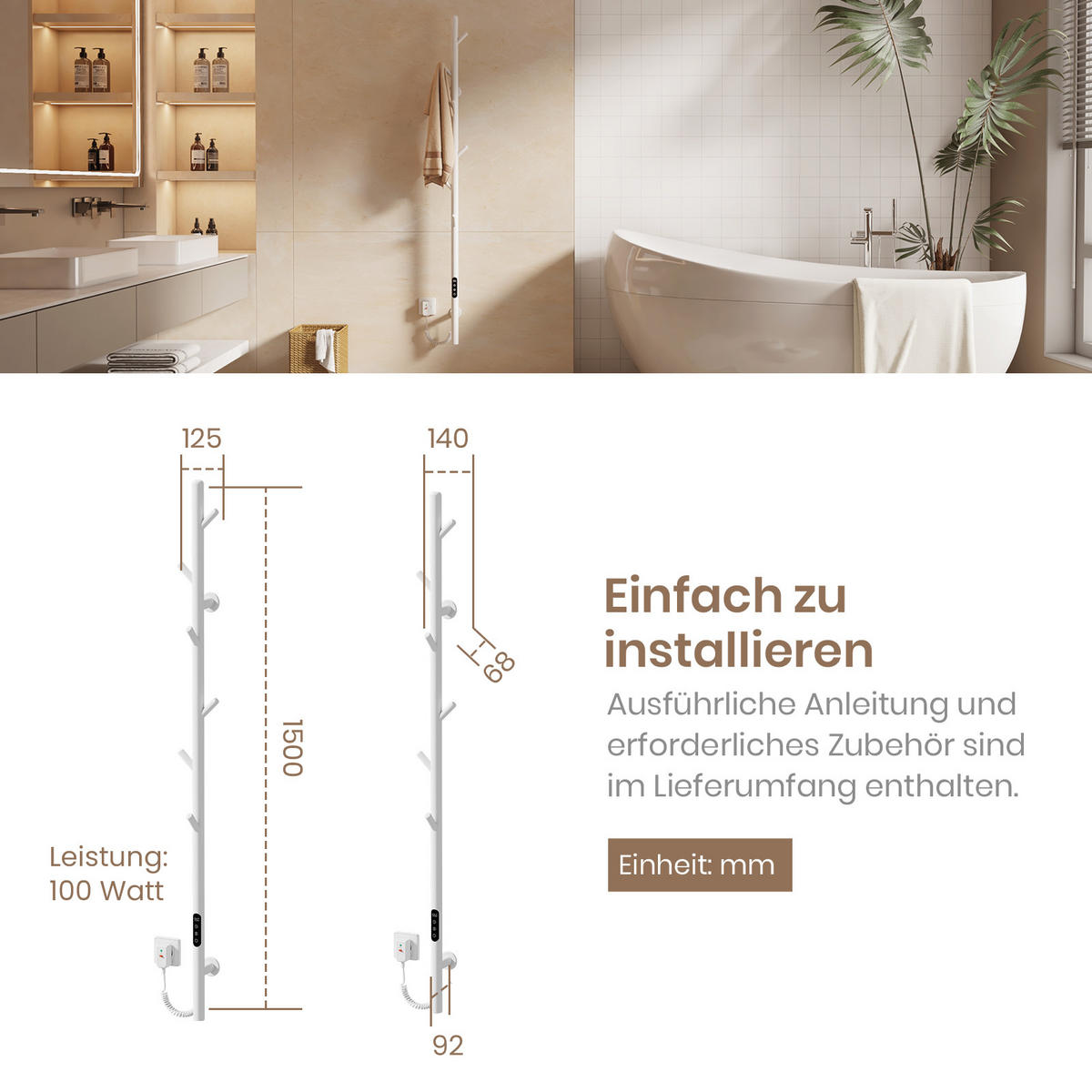 HANDTUCHHEIZKÖRPER Baumheizkörper WLAN Weiß 150 cm - Weiß, Metall (12.5/150/14cm) - EMKE
