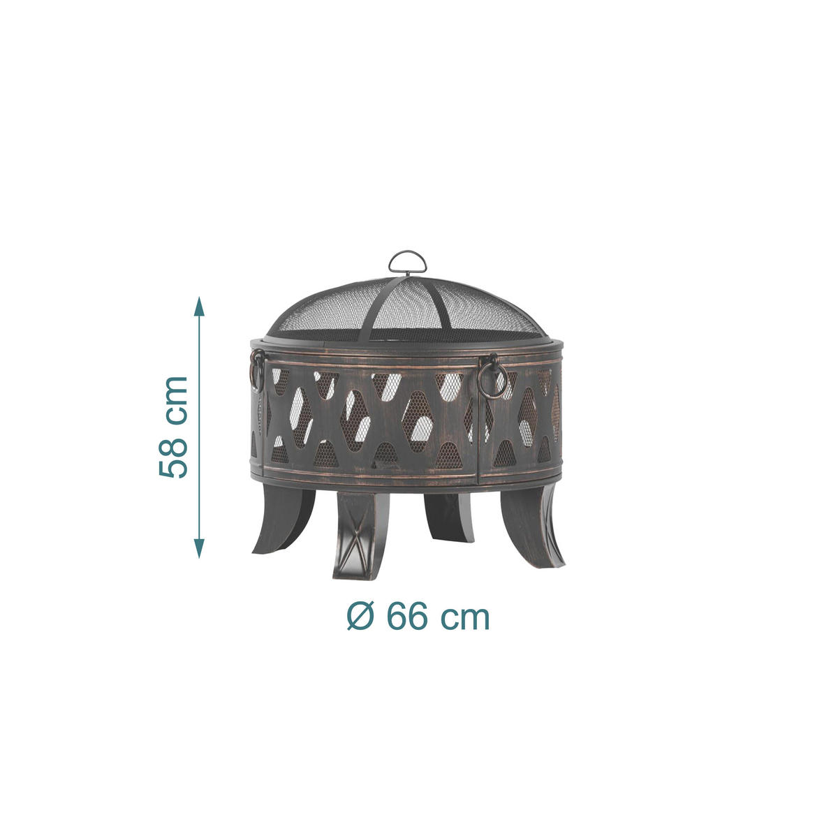 FEUERSCHALE Schwarz Bronze mit Funkenschutz Grillrost - Schwarz, Metall (66/58/66cm) - Relaxdays