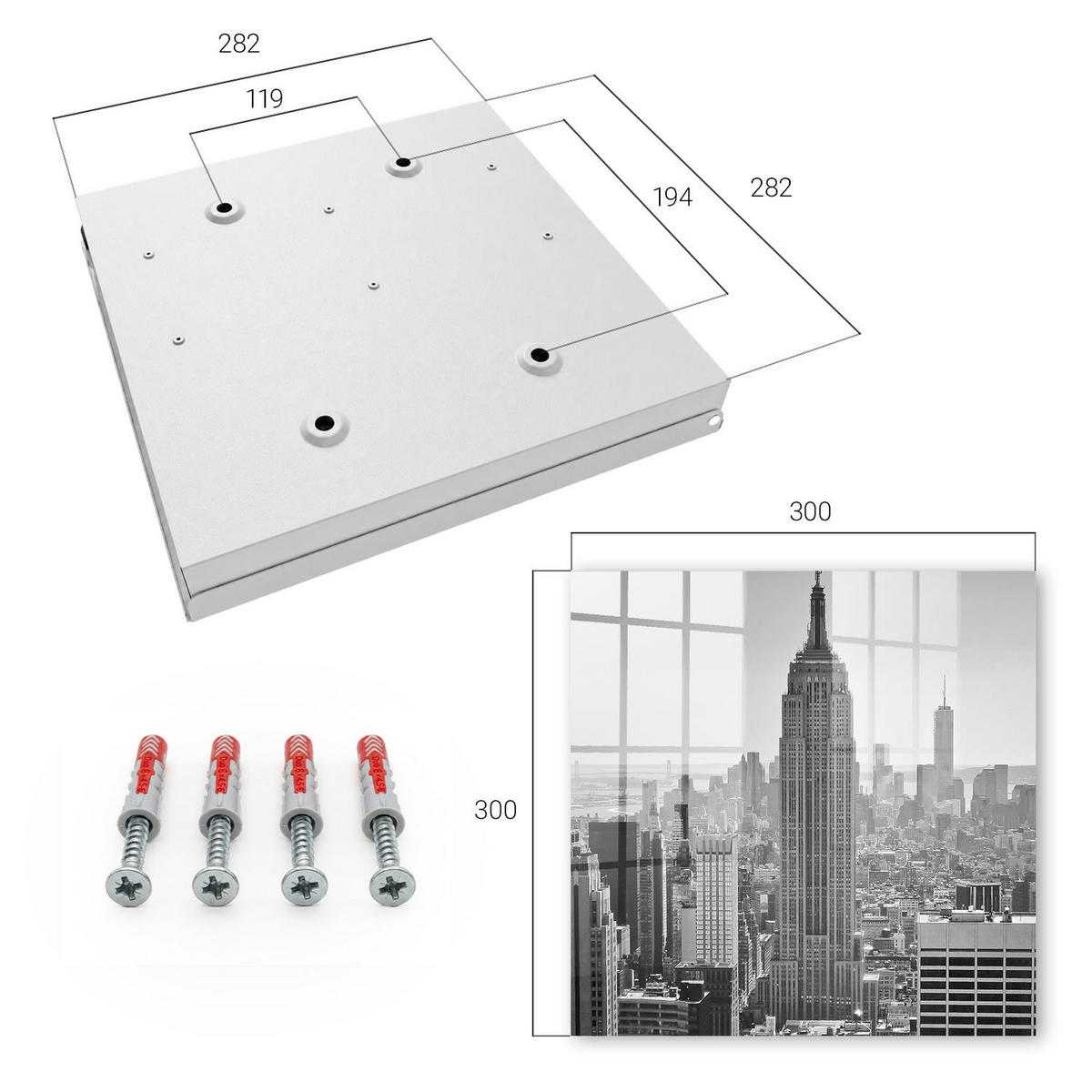SCHLÜSSELBOX Weiß 30x30 cm – Türöffnung nach rechts - Stadtpanorama - Grau, Metall (30/30/5cm) - TULUP