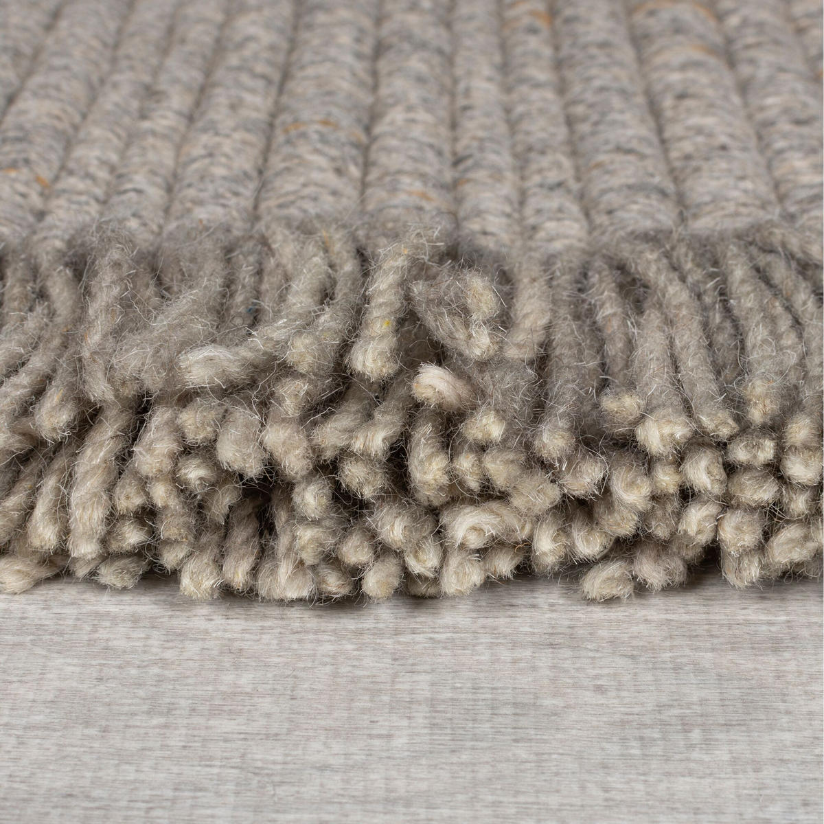 WOLLTEPPICH handgewebt mit Fransen BOYNE, im Landhaus-Stil, Grau, 160 x 230 cm - Grau, Textil (160/230cm) - KADIMA DESIGN