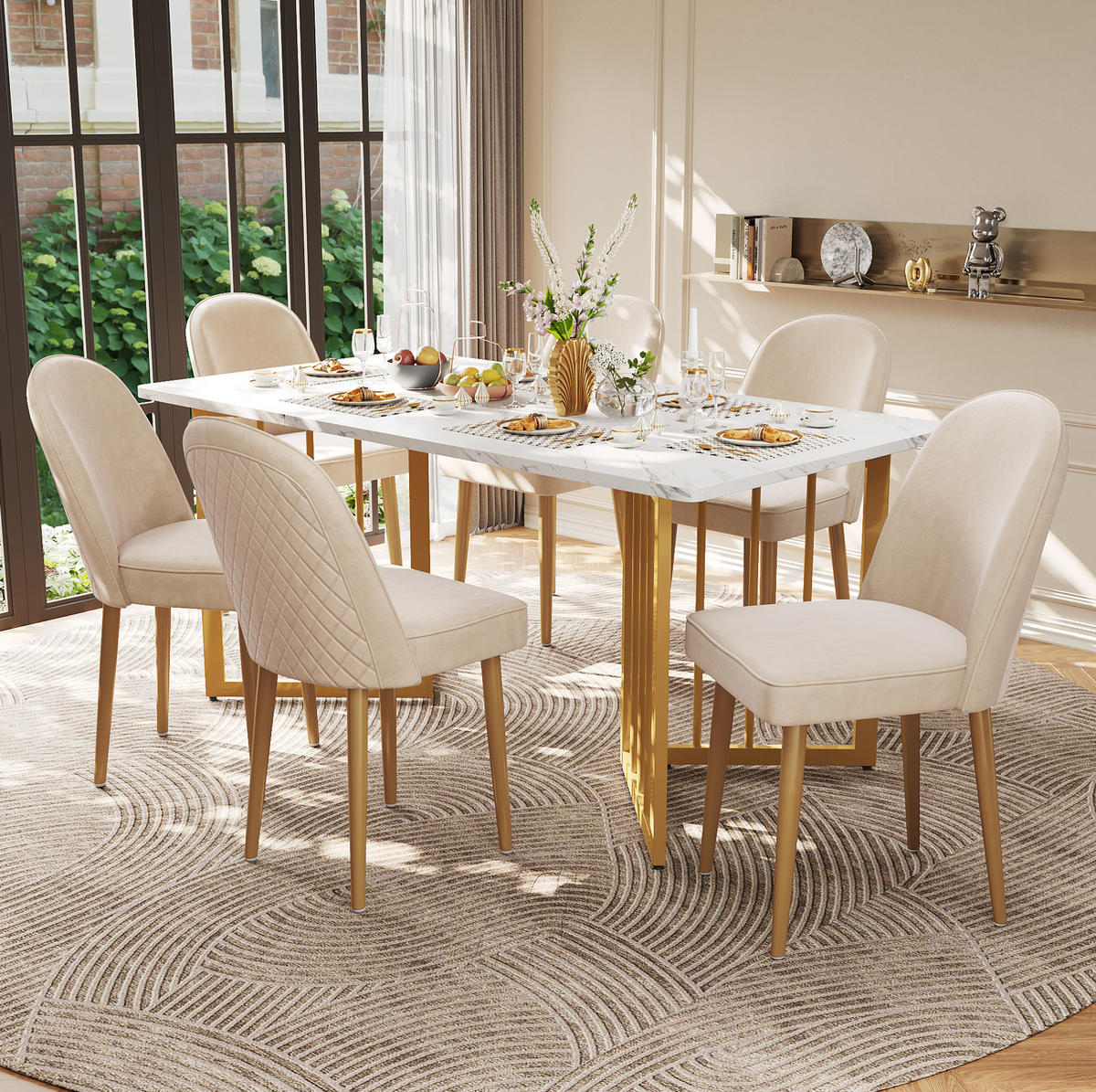 ESSZIMMERSTÜHLE ergonomisch 6er-Set 45,5 x 62 x 87,5 cm Samt Beige - Beige, Metall (62/87.5/45.6cm) - Meubliv