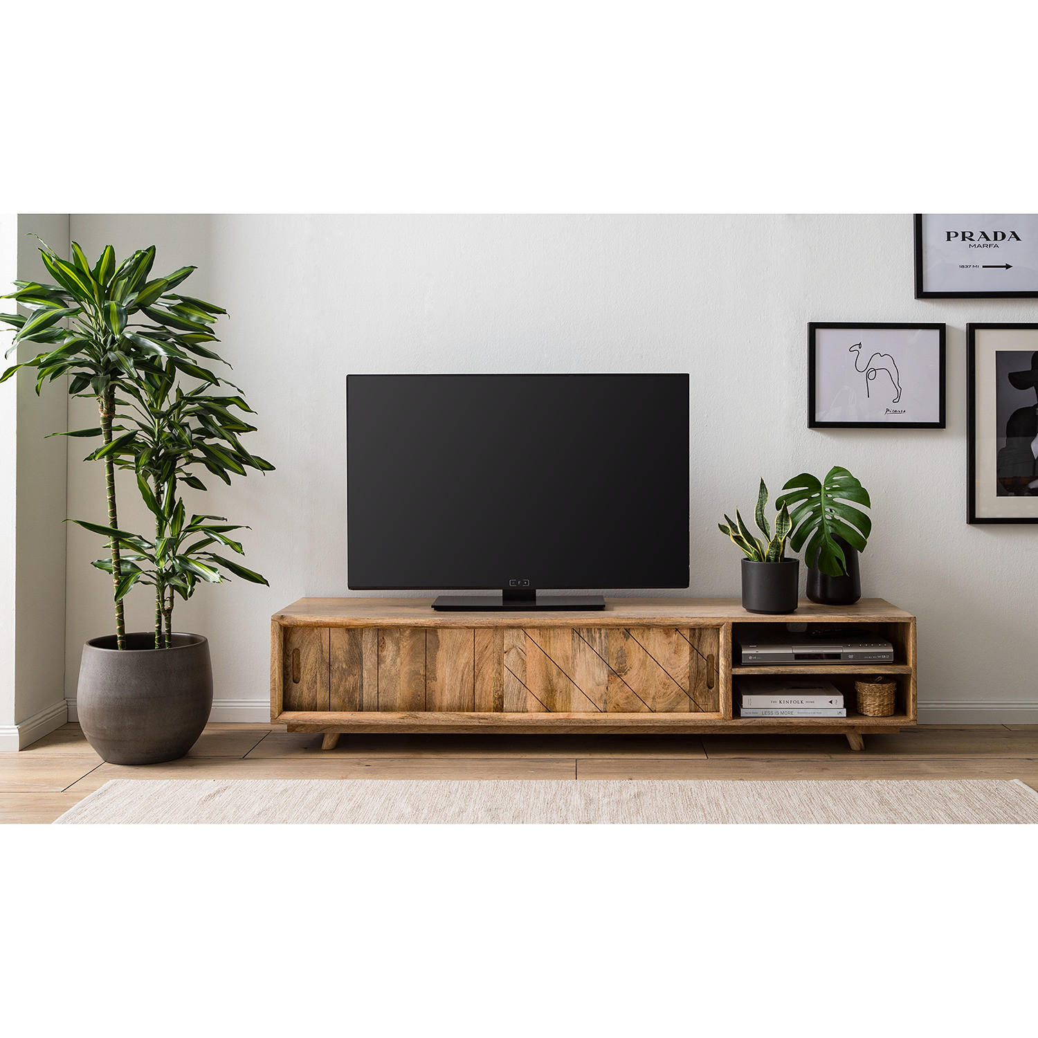 TV-LOWBOARD - Mango massiv / Wiener Geflecht - Naturfarben, Holz (180/41/40cm) - home24