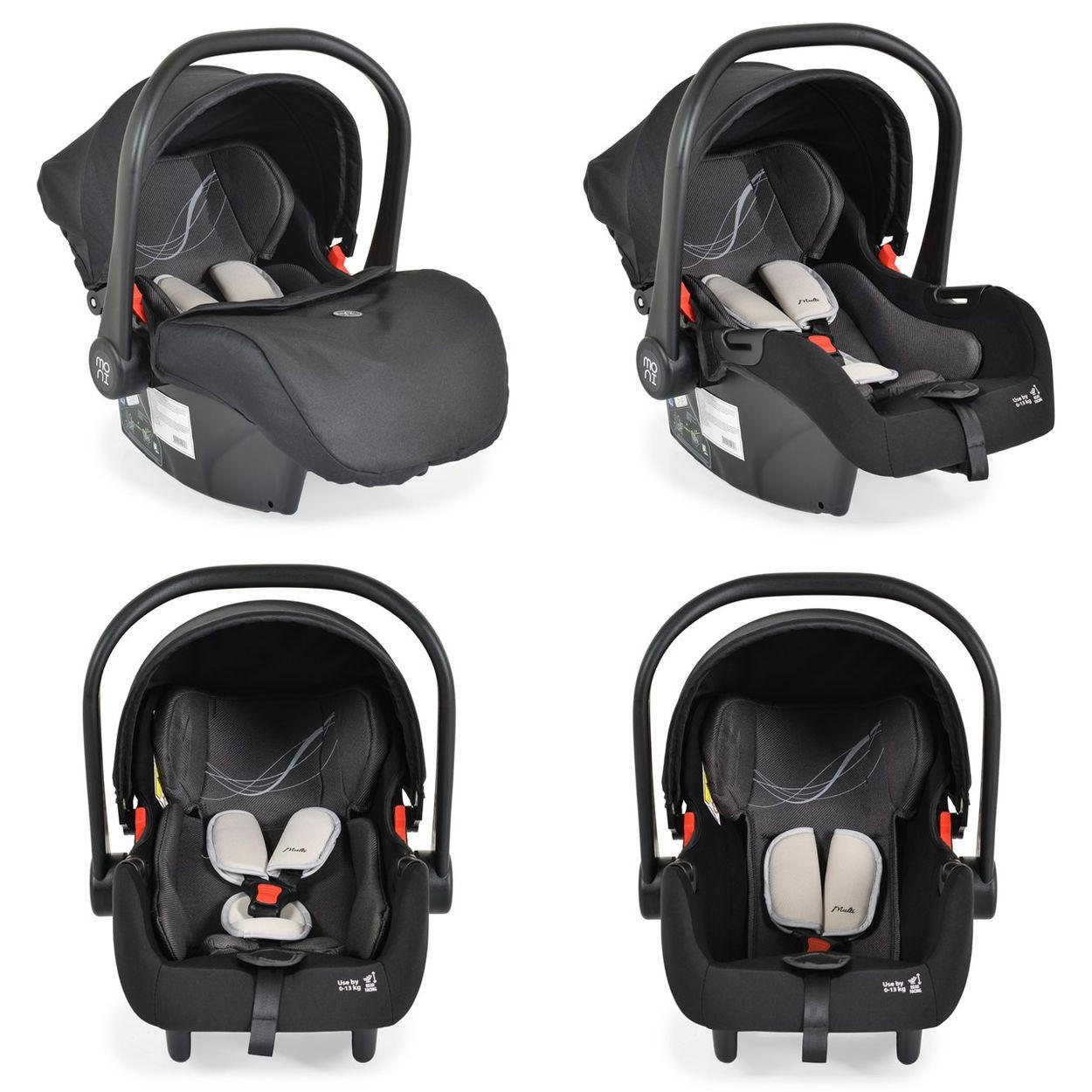 BABYSCHALE i-Size Multi (40 - 87cm) schwarz Gruppe 0+ Fußabdeckung Kopfstütze Gurt - Schwarz, Kunststoff (33/73/42cm) - Moni