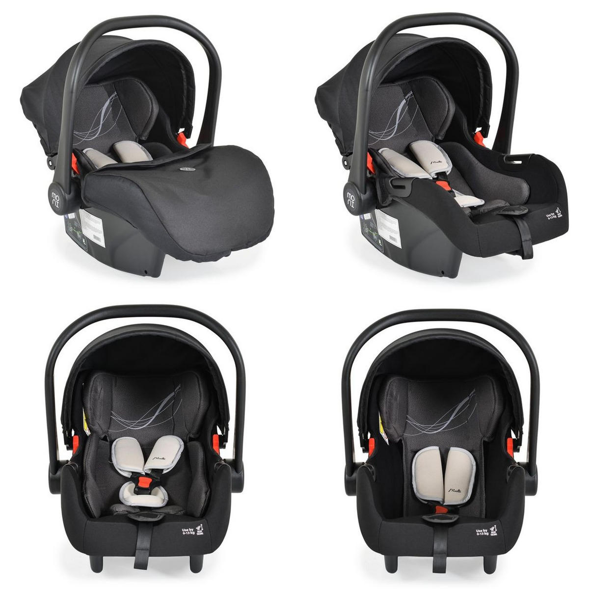 BABYSCHALE i-Size Multi (40 - 87cm) schwarz Gruppe 0+ Fußabdeckung Kopfstütze Gurt - Schwarz, Kunststoff (33/73/42cm) - Moni