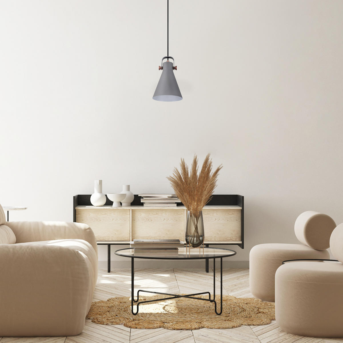 PENDELLEUCHTE Otto - Grau, Metall (17/17/25cm) - Paco Home