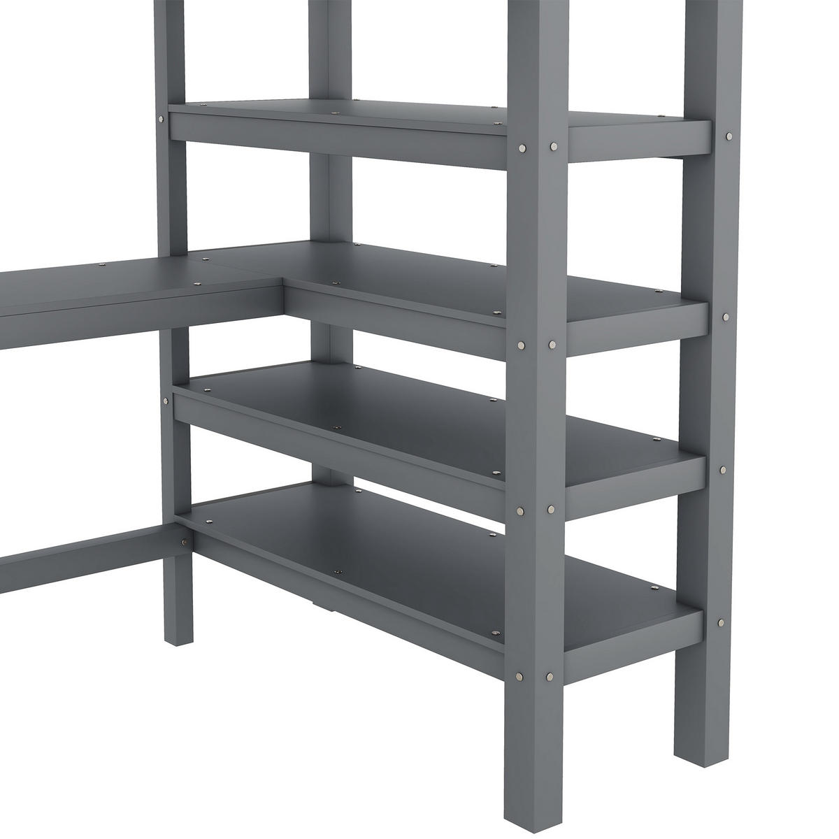 HOCHBETT 90x200cm Grau Kinderhochbett Ablagefächer Schreibtisch - Grau, Holz (90/200cm) - FLIEKS