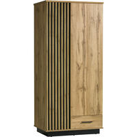 DREHTÜRENSCHRANK Lamelo mit 2 Türen und Schublade, mit Lamellen, 90 cm, Eiche Wotan - Eiche Wotan, Holzwerkstoff (90/194/52cm) - Beautysofa