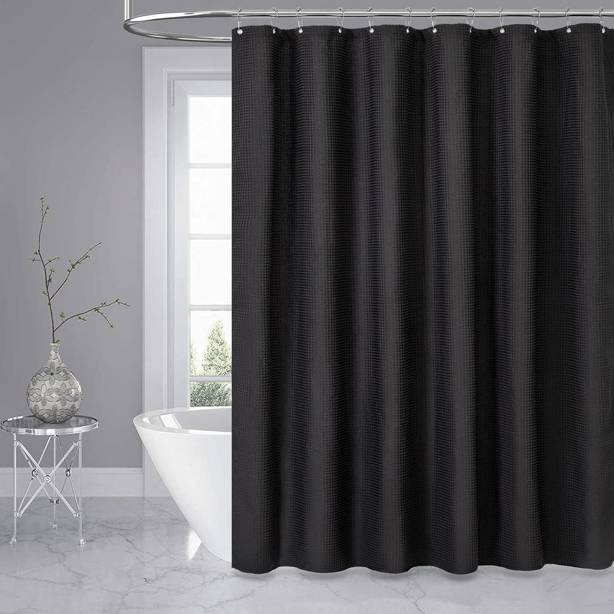 DUSCHVORHANG Schwarz 180 x 200 cm Stoff dick Waffelstruktur Badezimmer - Schwarz, Textil (200/180cm) - MCBOSON