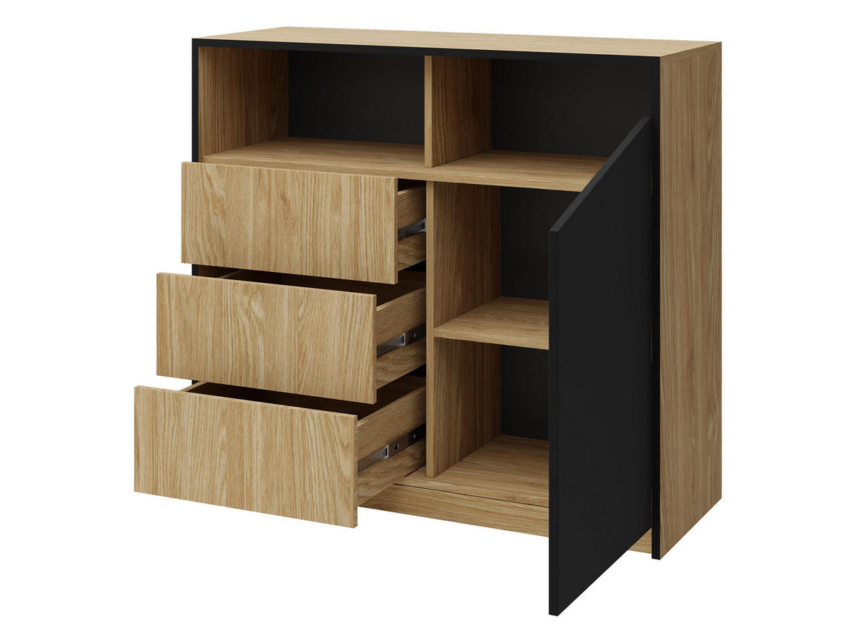 KOMMODE Aston 05 - Eichefarben/Schwarz, Holzwerkstoff (100/91/41cm) - MIRJAN24