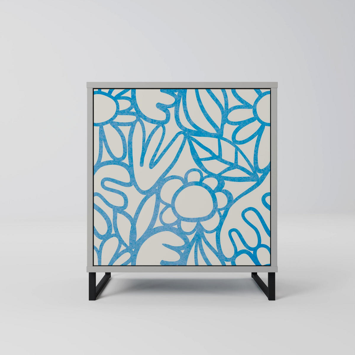 SIDEBOARD BLOOMY MORNING, Grau, 57,5x42x72,5 cm, Schwarze Metallfüße - Multicolor/Schwarz, Holzwerkstoff/Metall (57.5/72.5/42cm) - SpaceRebels