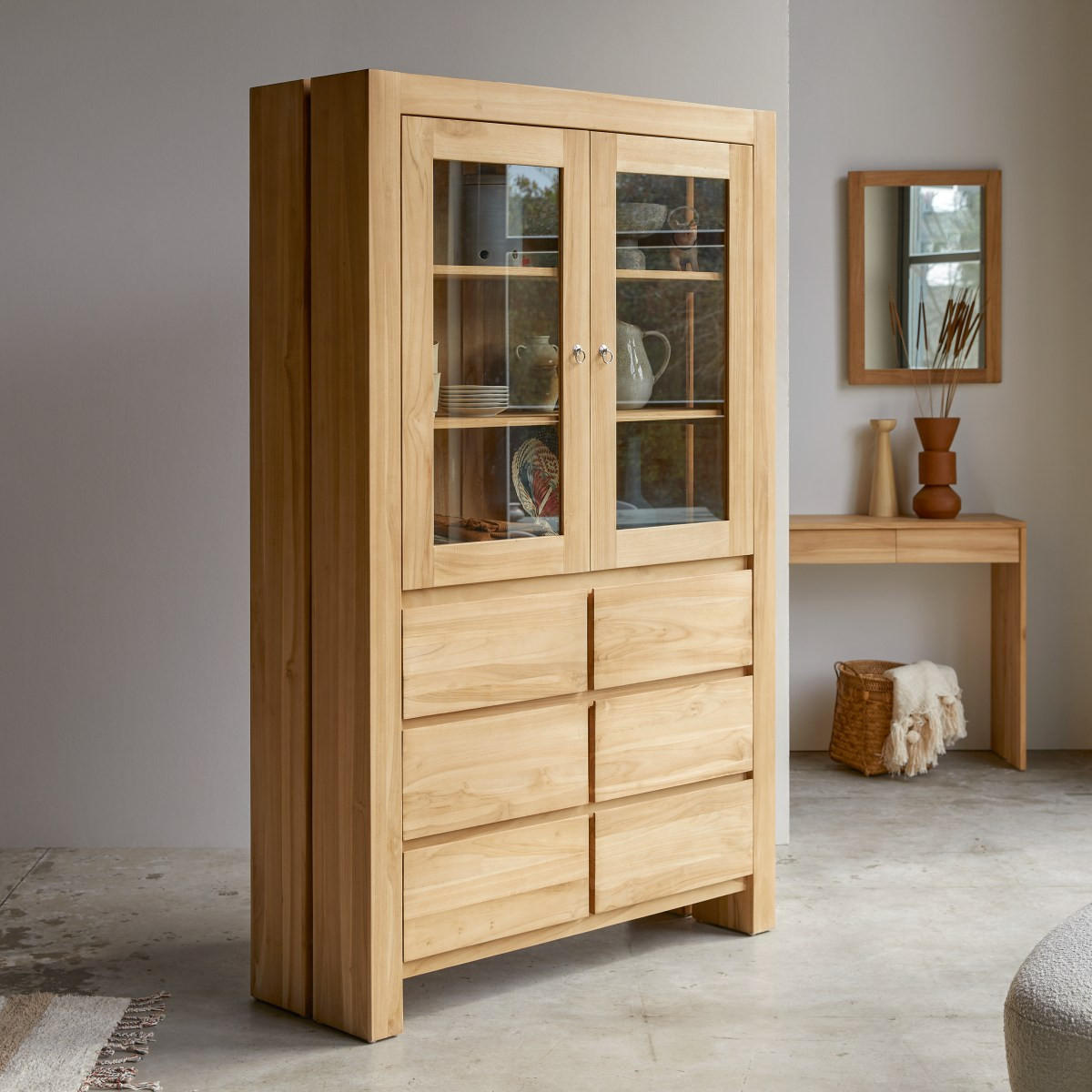 GESCHIRRSCHRANK Eden Natur aus Teak - Naturfarben, Holz (120/190/40cm) - Tikamoon