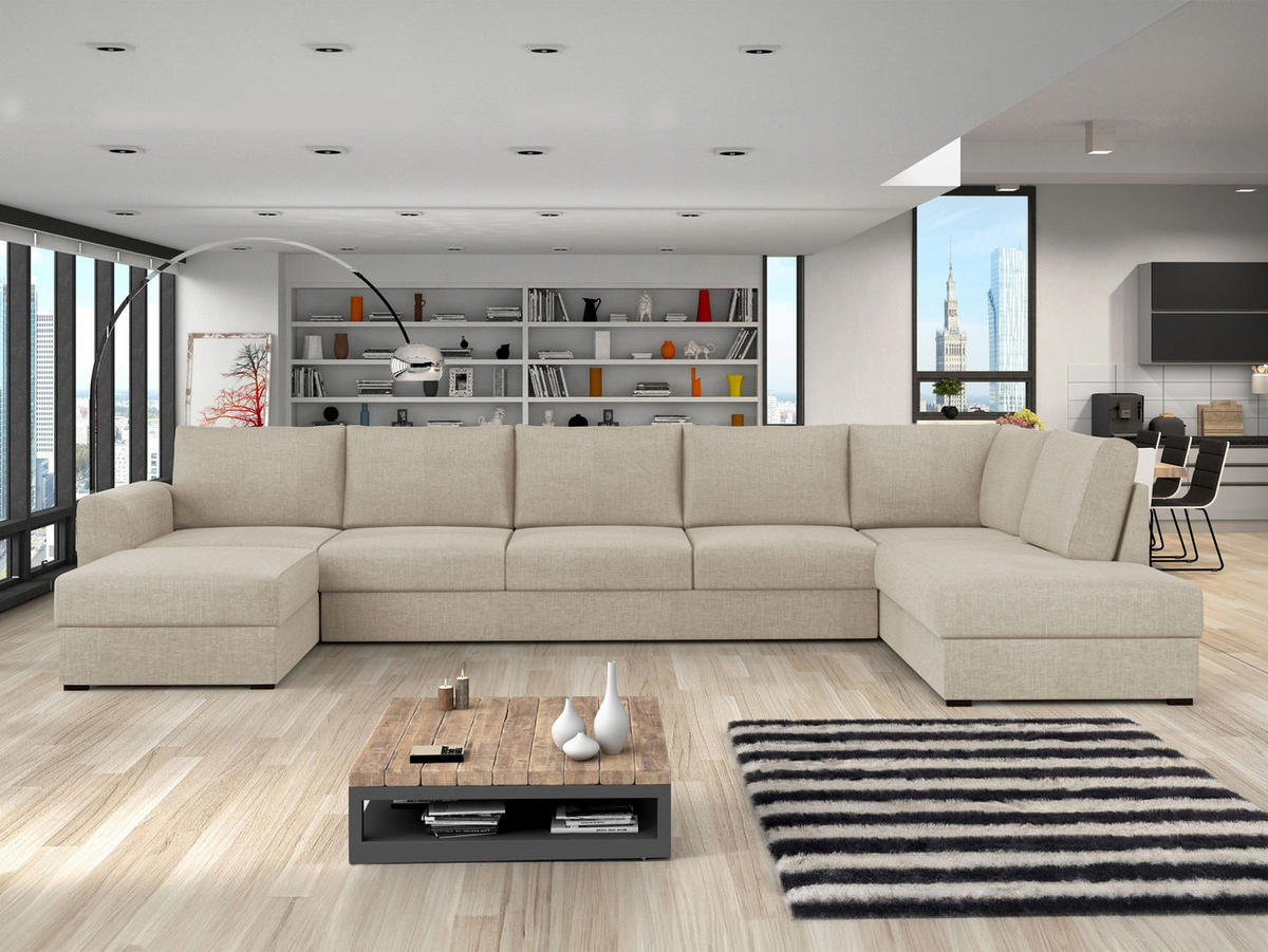 WOHNLANDSCHAFT Wilma Large Premium, Seite: Rechts - Beige/Schwarz, Holz/Textil (370/85/186cm) - MIRJAN24