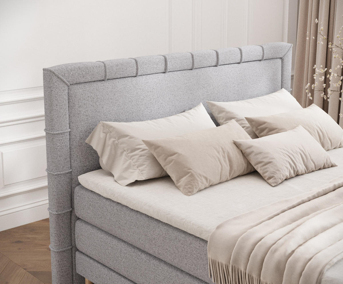 BOXSPRINGBETT Rimini Hellgrau 180/200 cm mit Matratze und Topper - Hellgrau/Naturfarben, Holz/Holzwerkstoff (180/200cm) - Maison de Reve