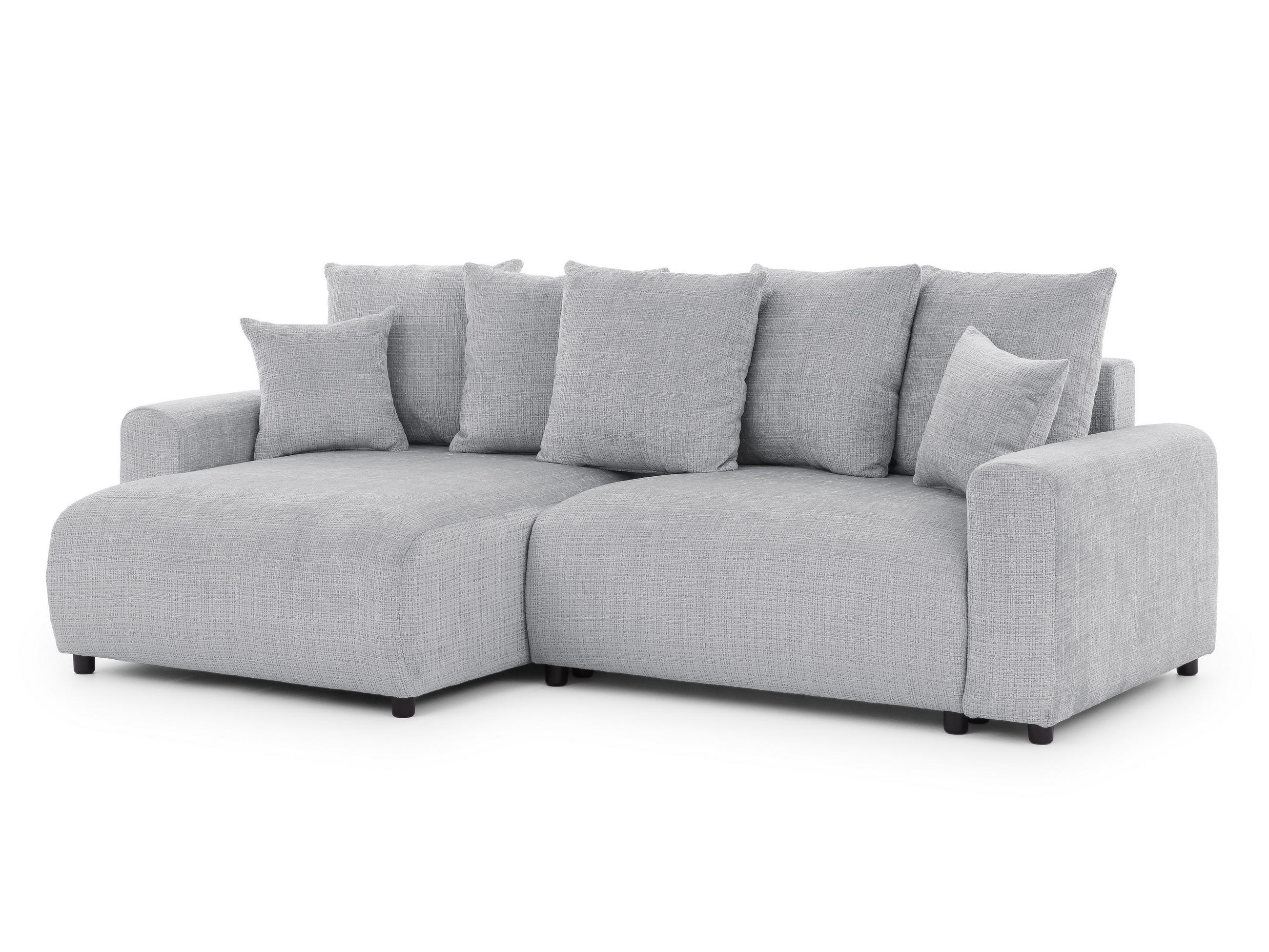 ECKSOFA Calma mit Schlaffunktion und Bettkasten im Bumpy-Design aus weichem Hellgrau Chenille-Stoff - Ottomane links - Beige/Hellgrau, Holz/Kunststoff (140/239cm) - S-Style Möbel